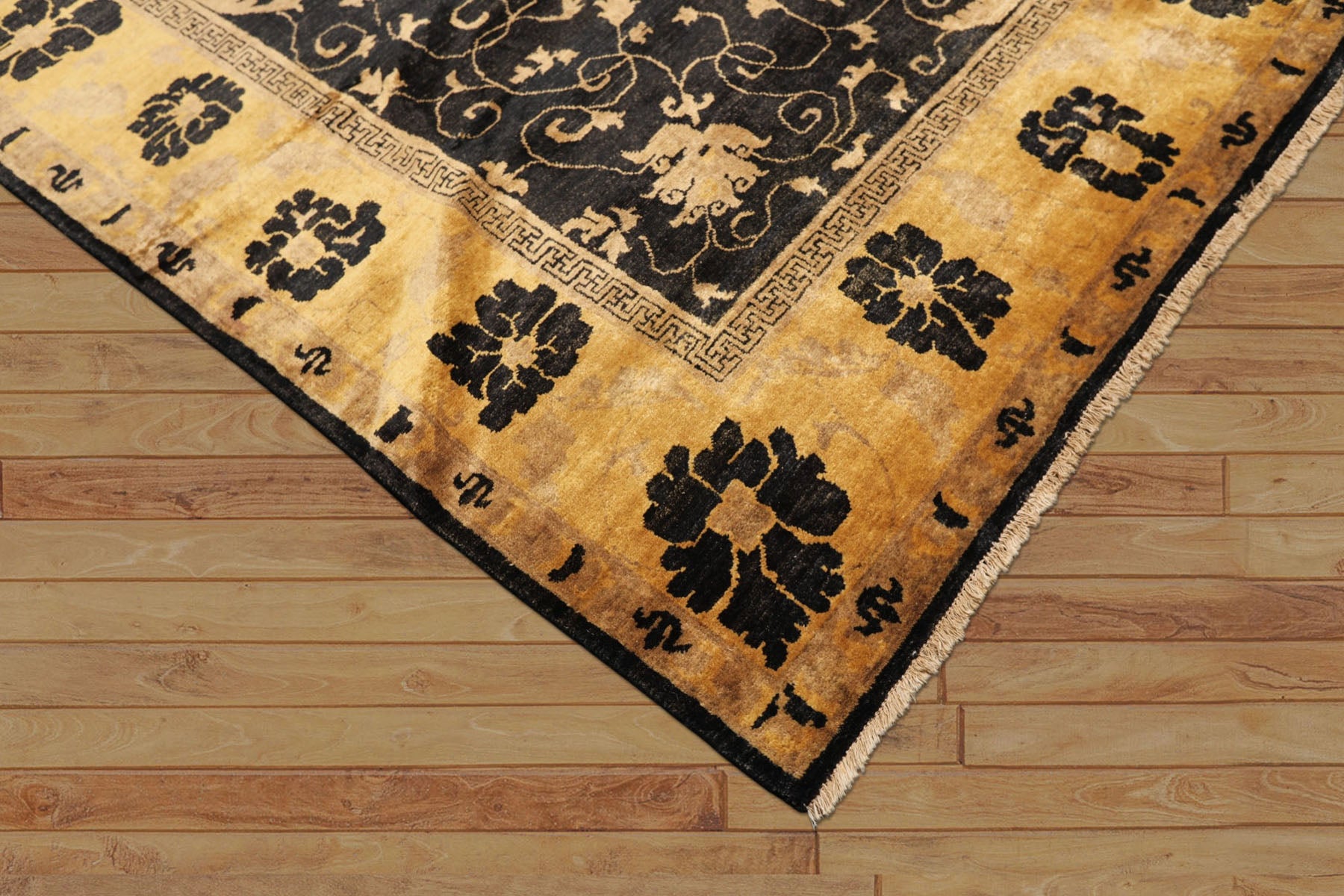 8x10 Charcoal, Gold, Tan Color Hand Knotted Oushak Wool Traditional Oriental Rug