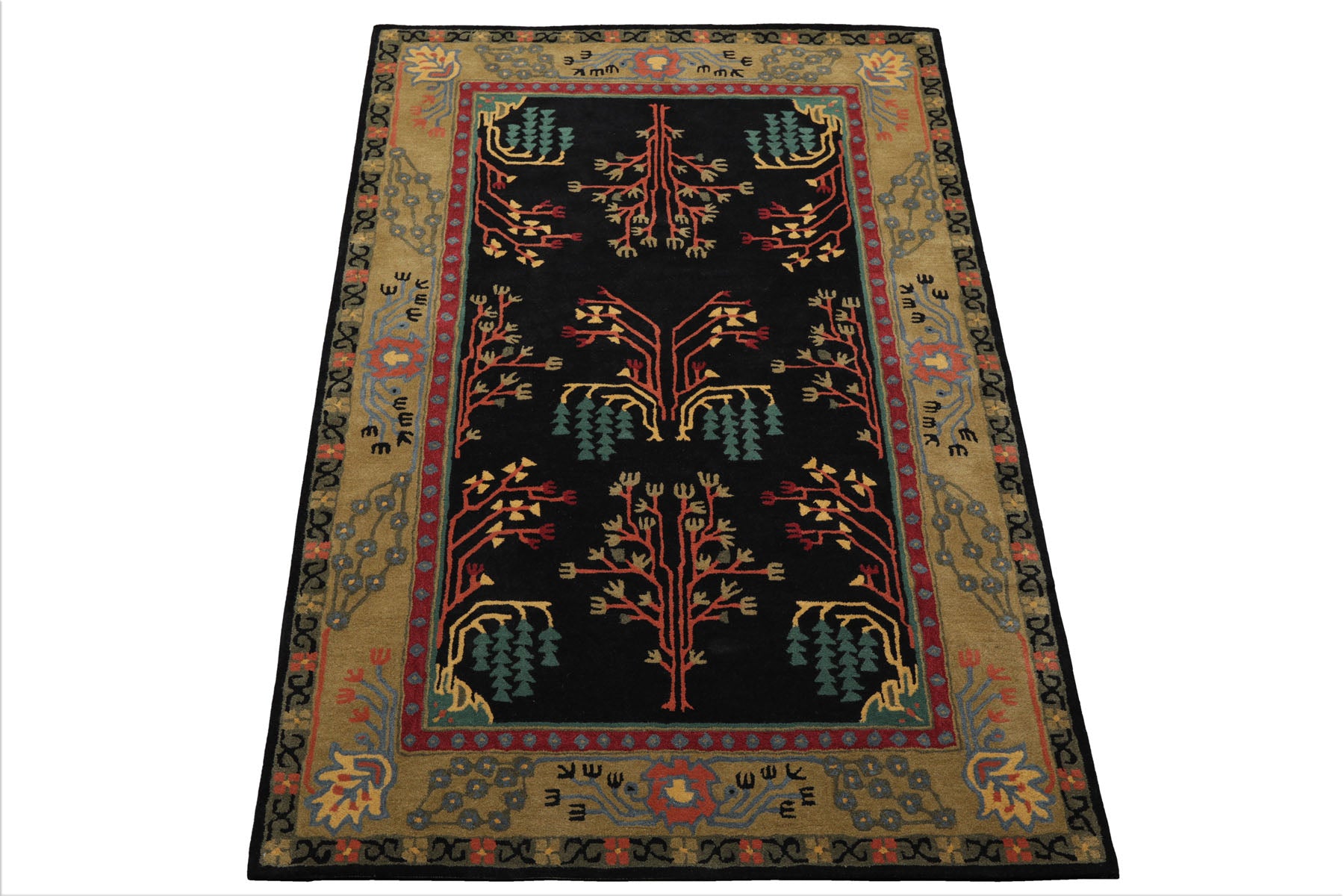 LoomBloom 5'x8' Black Hand Tufted Wool Rug with a Traditional Arts & Crafts Design