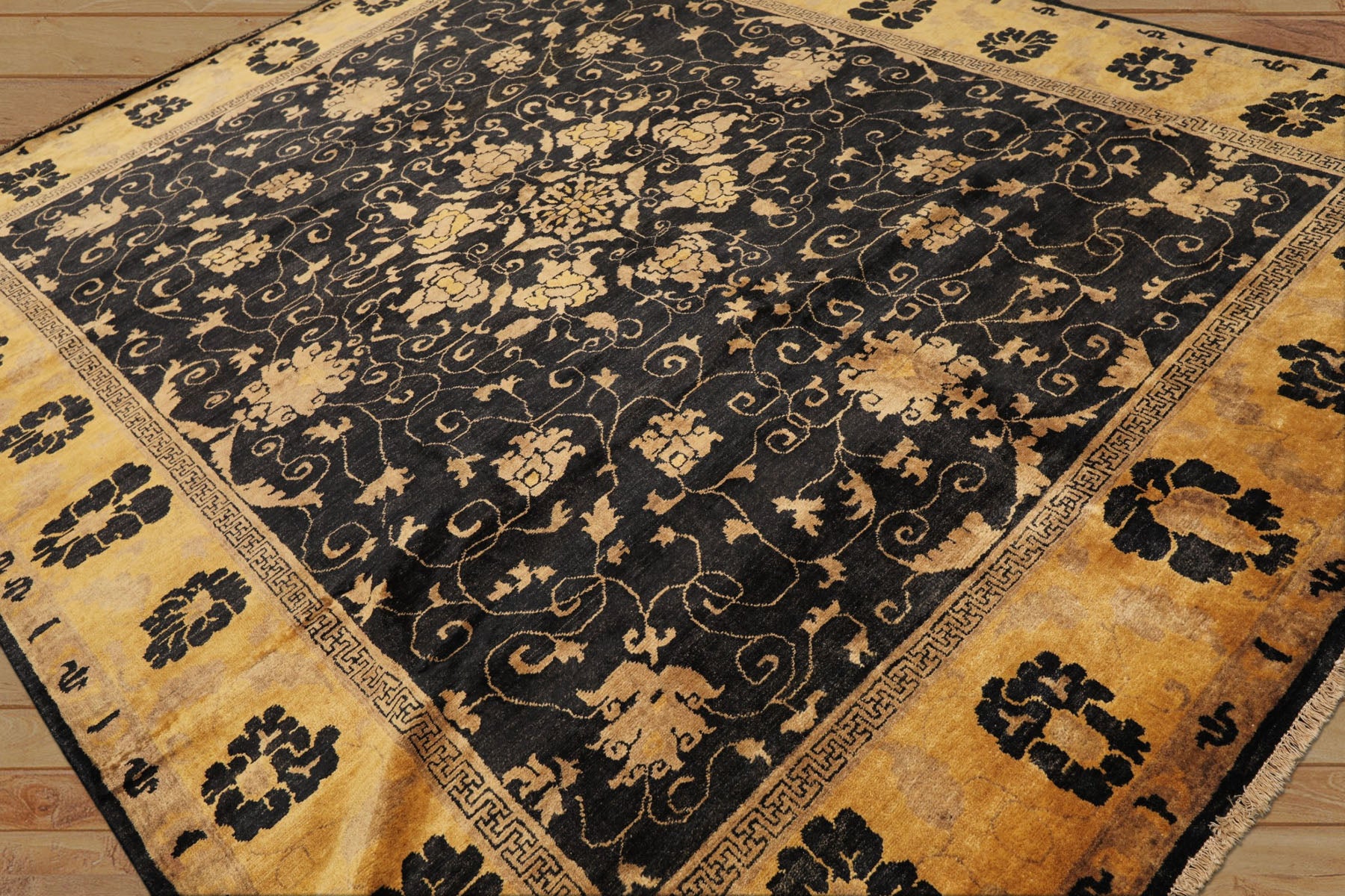 8x10 Charcoal, Gold, Tan Color Hand Knotted Oushak Wool Traditional Oriental Rug