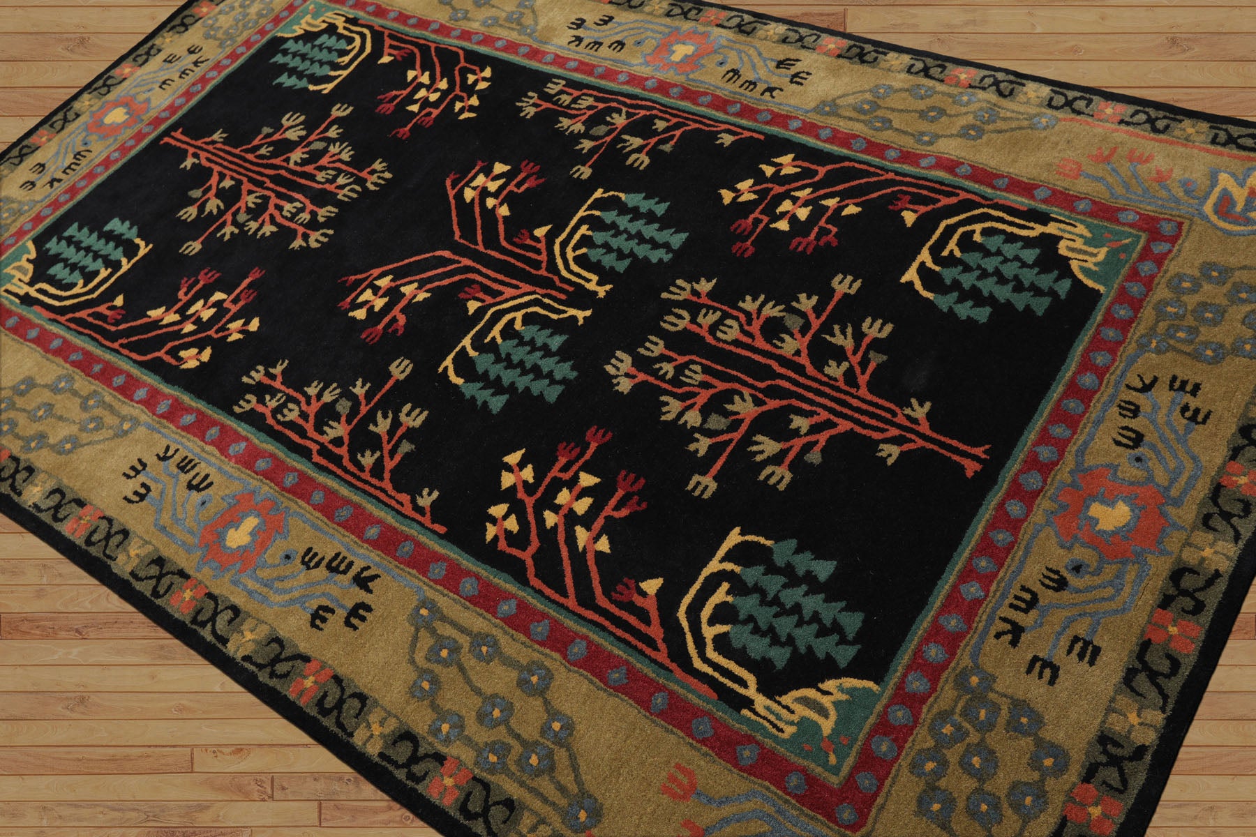LoomBloom 5'x8' Black Hand Tufted Wool Rug with a Traditional Arts & Crafts Design