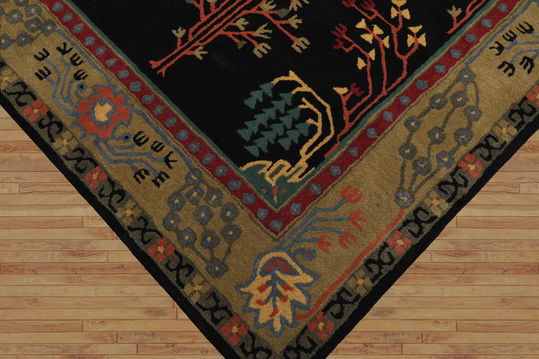 LoomBloom 5'x8' Black Hand Tufted Wool Rug with a Traditional Arts & Crafts Design