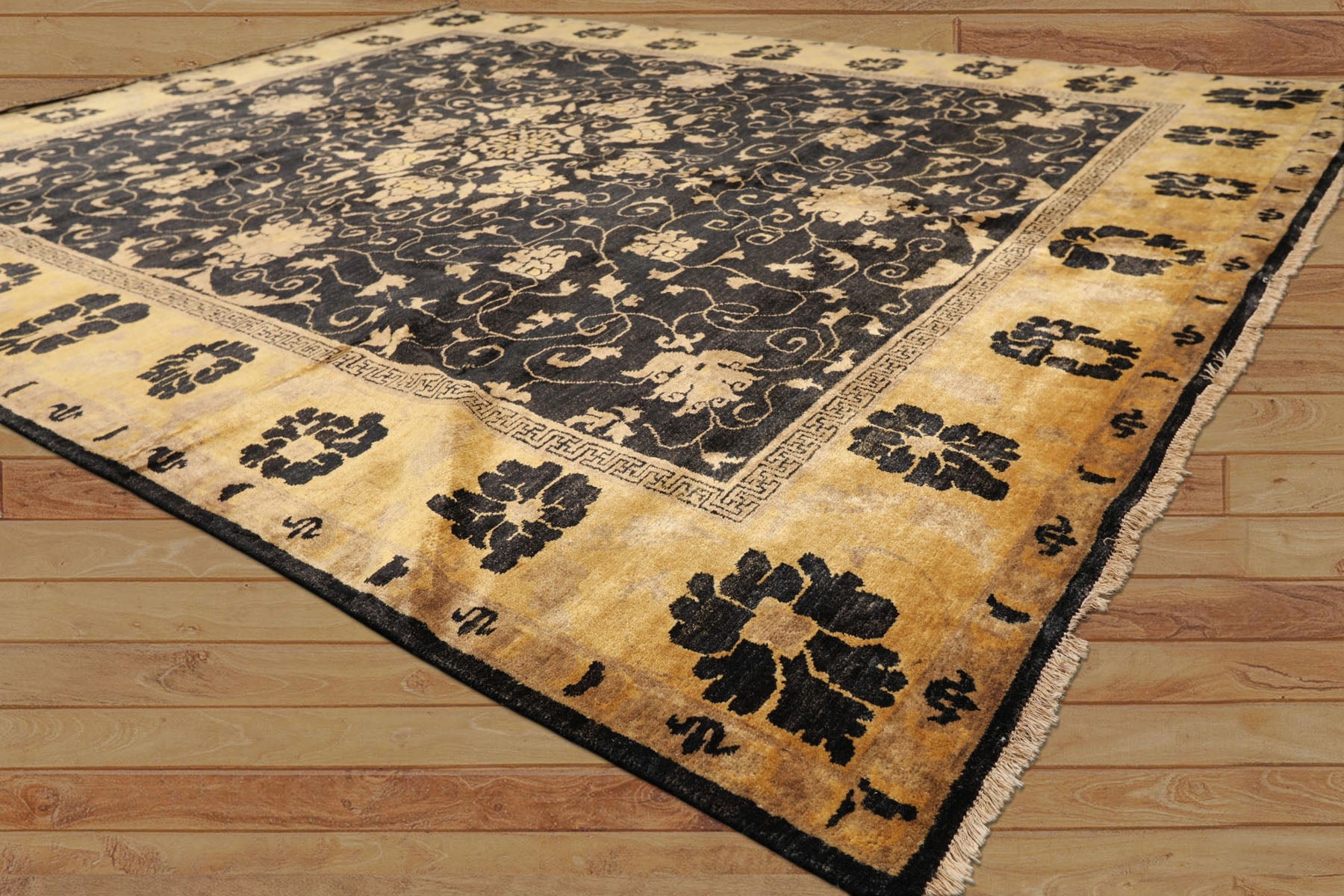 8x10 Charcoal, Gold, Tan Color Hand Knotted Oushak Wool Traditional Oriental Rug