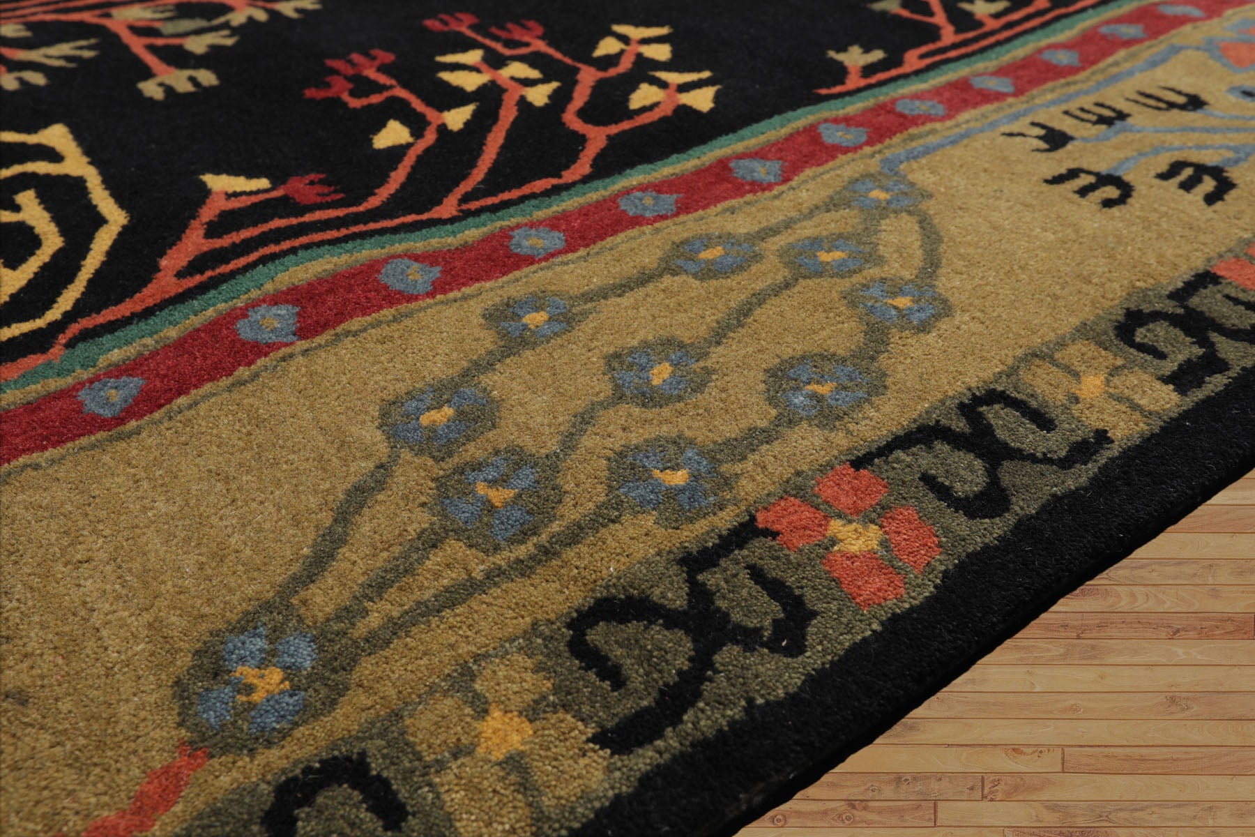 LoomBloom 5'x8' Black Hand Tufted Wool Rug with a Traditional Arts & Crafts Design