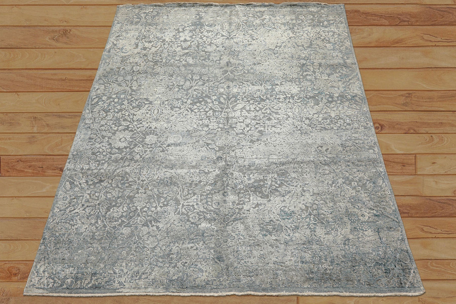 8x10 Aqua, Silver, Gray Color Hand Knotted Sherpa Wool & Bamboo Silk Modern & Contemporary Oriental Rug