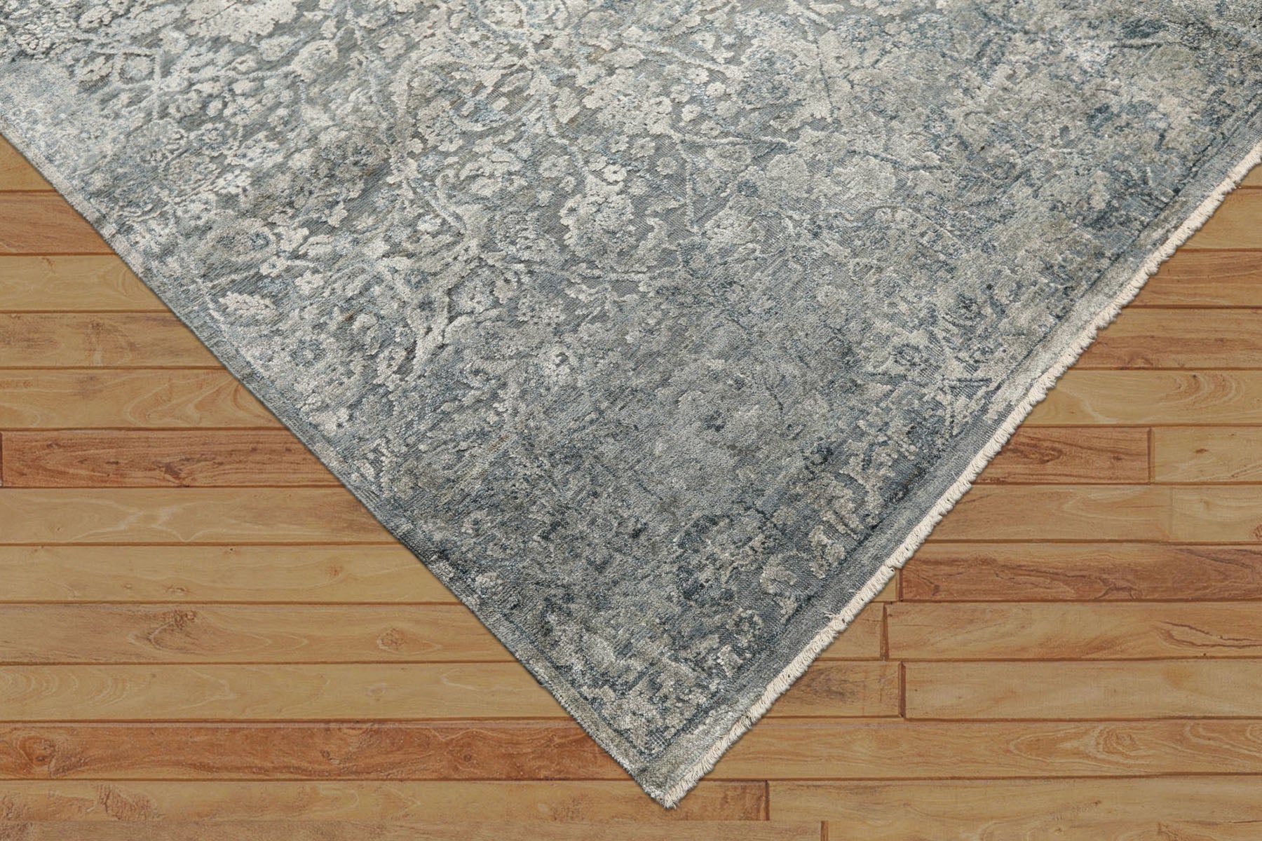 8x10 Aqua, Silver, Gray Color Hand Knotted Sherpa Wool & Bamboo Silk Modern & Contemporary Oriental Rug