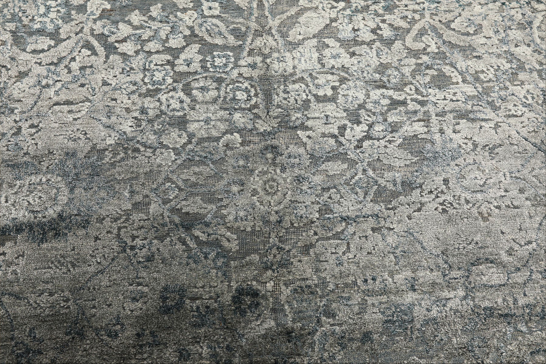 8x10 Aqua, Silver, Gray Color Hand Knotted Sherpa Wool & Bamboo Silk Modern & Contemporary Oriental Rug