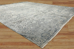 8x10 Aqua, Silver, Gray Color Hand Knotted Sherpa Wool & Bamboo Silk Modern & Contemporary Oriental Rug