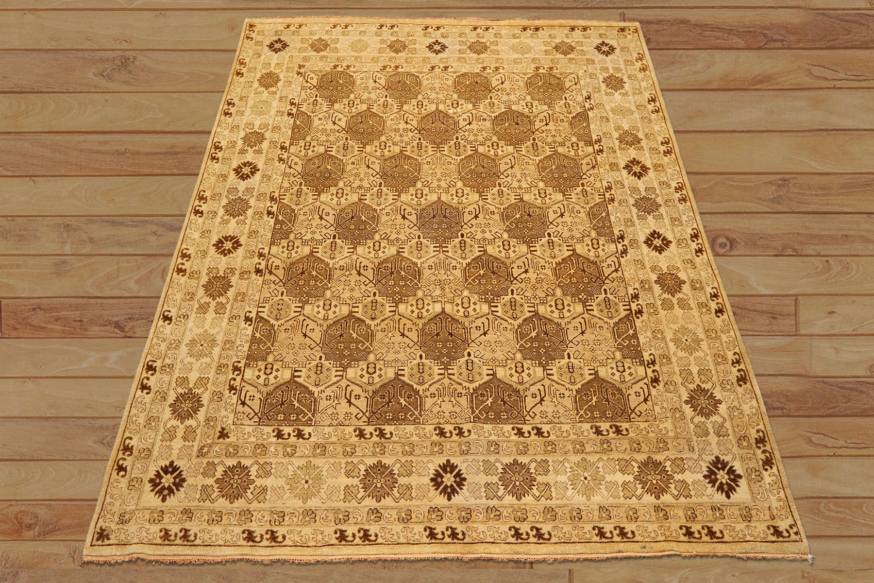 8x10 Gold, Tan, Beige Color Hand Knotted Agra Wool Transitional Oriental Rug