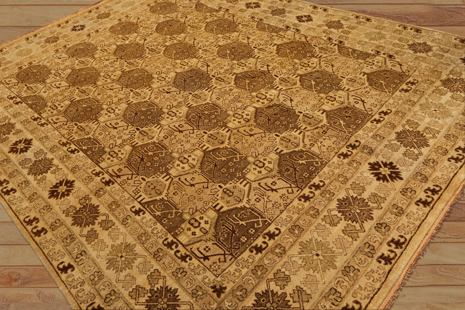 8x10 Gold, Tan, Beige Color Hand Knotted Agra Wool Transitional Oriental Rug