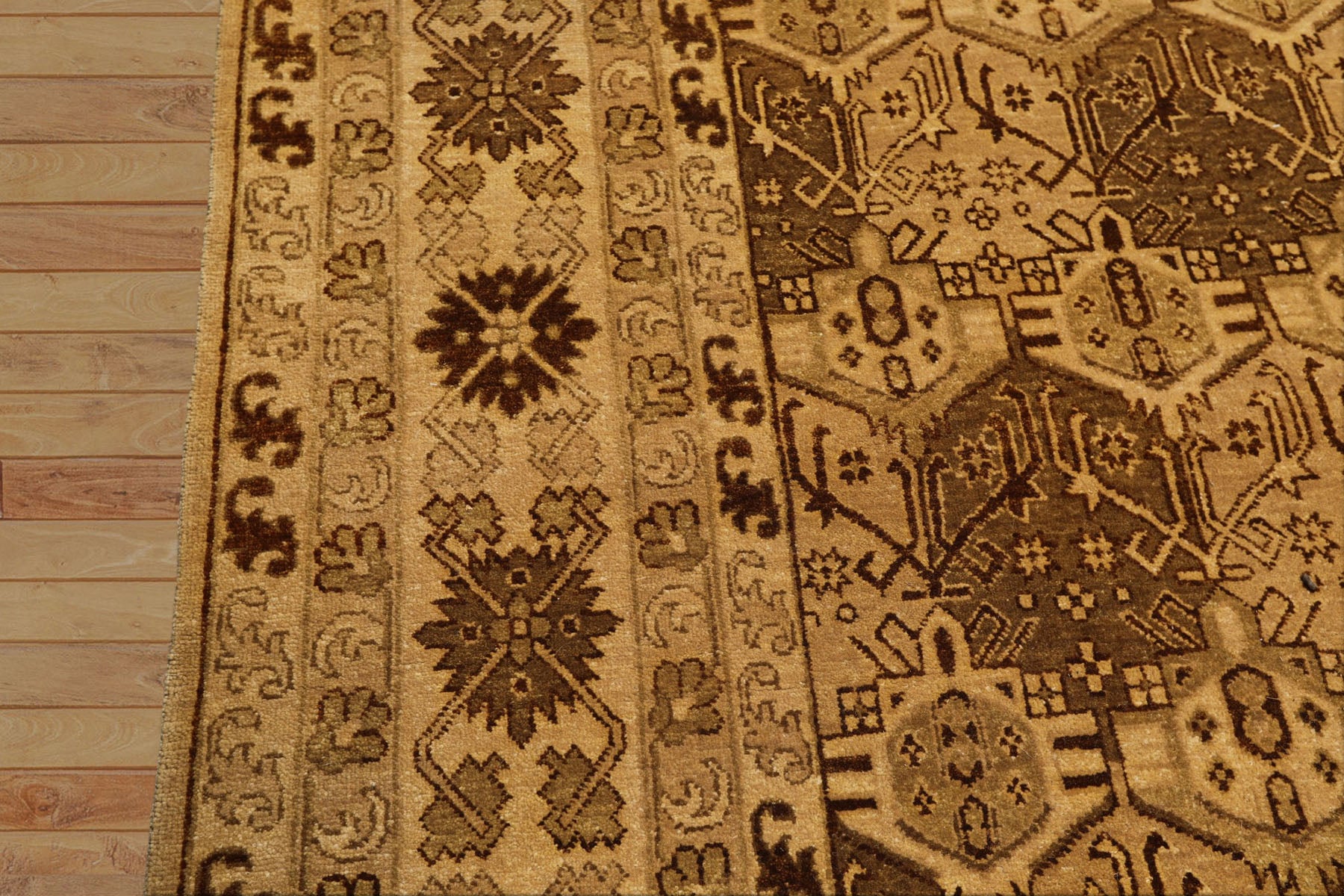 8x10 Gold, Tan, Beige Color Hand Knotted Agra Wool Transitional Oriental Rug