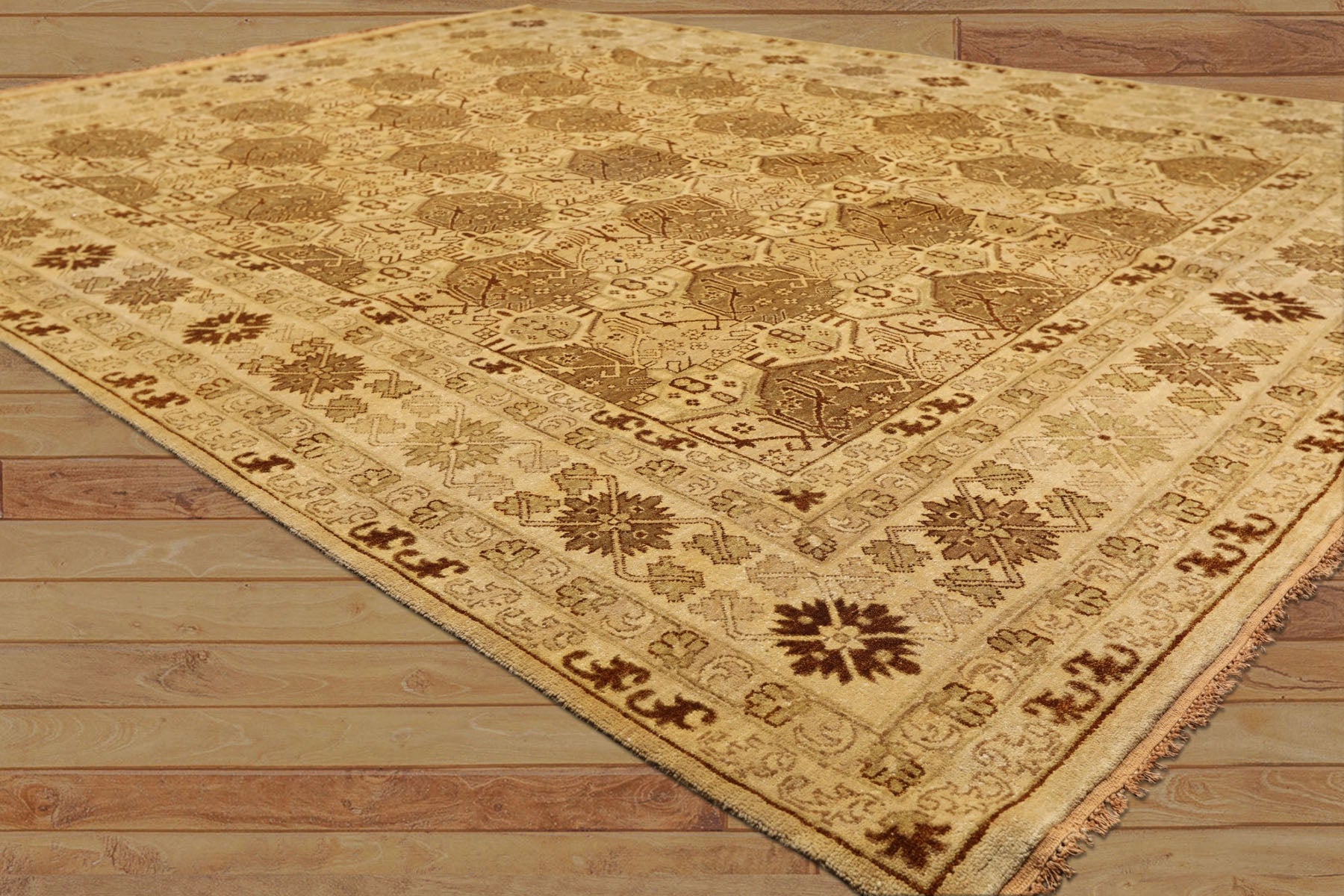 8x10 Gold, Tan, Beige Color Hand Knotted Agra Wool Transitional Oriental Rug