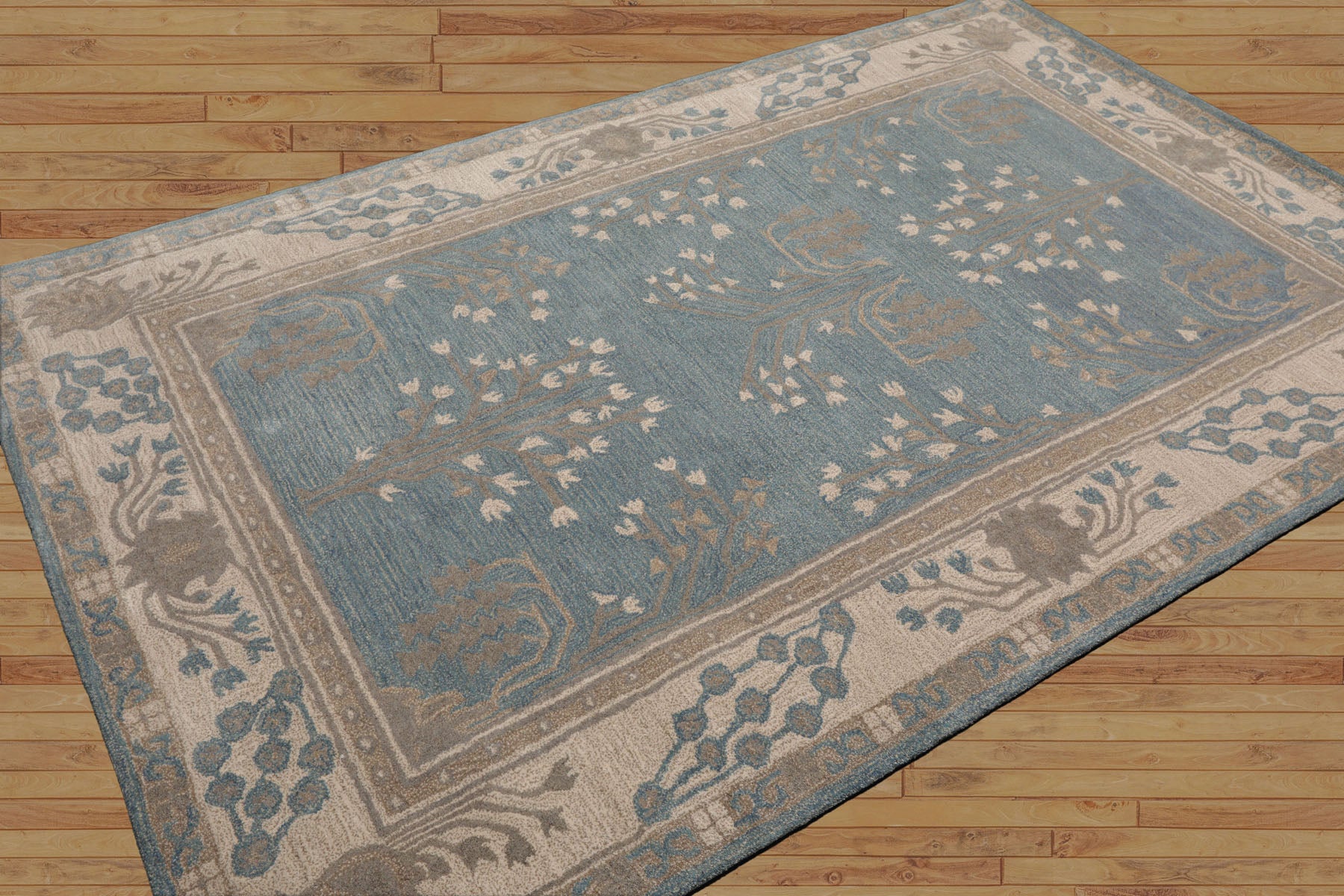Multi Color Multi Size Hand Tufted Handmade 100% Wool Donegal Branches Arts & Crafts Oriental Area Rug Gray with Green undertone, Moss Color
