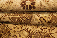 8x10 Gold, Tan, Beige Color Hand Knotted Agra Wool Transitional Oriental Rug