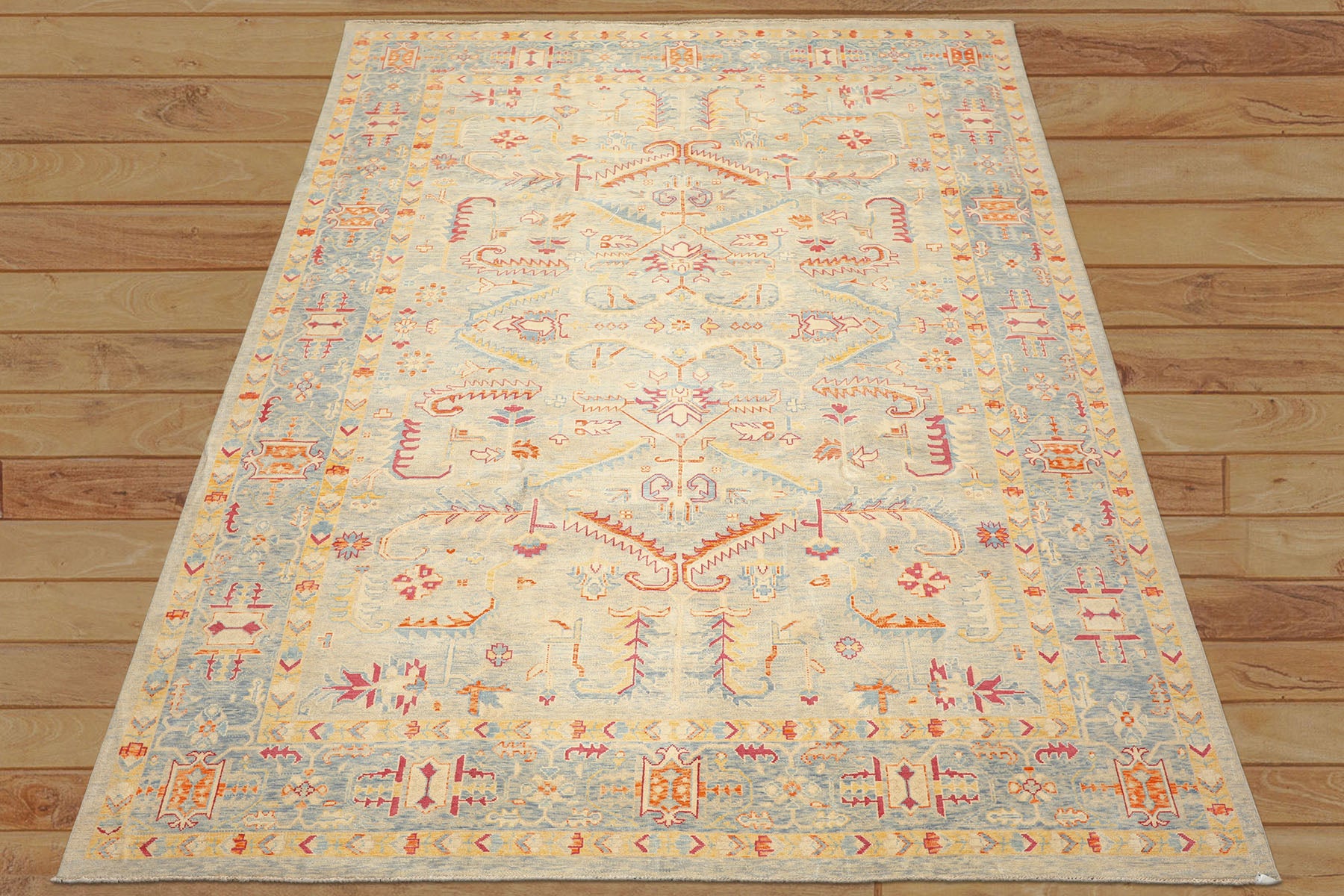 9x12 Aqua, Beige, Gold Color Hand Knotted Peshawar Wool Traditional Oriental Rug