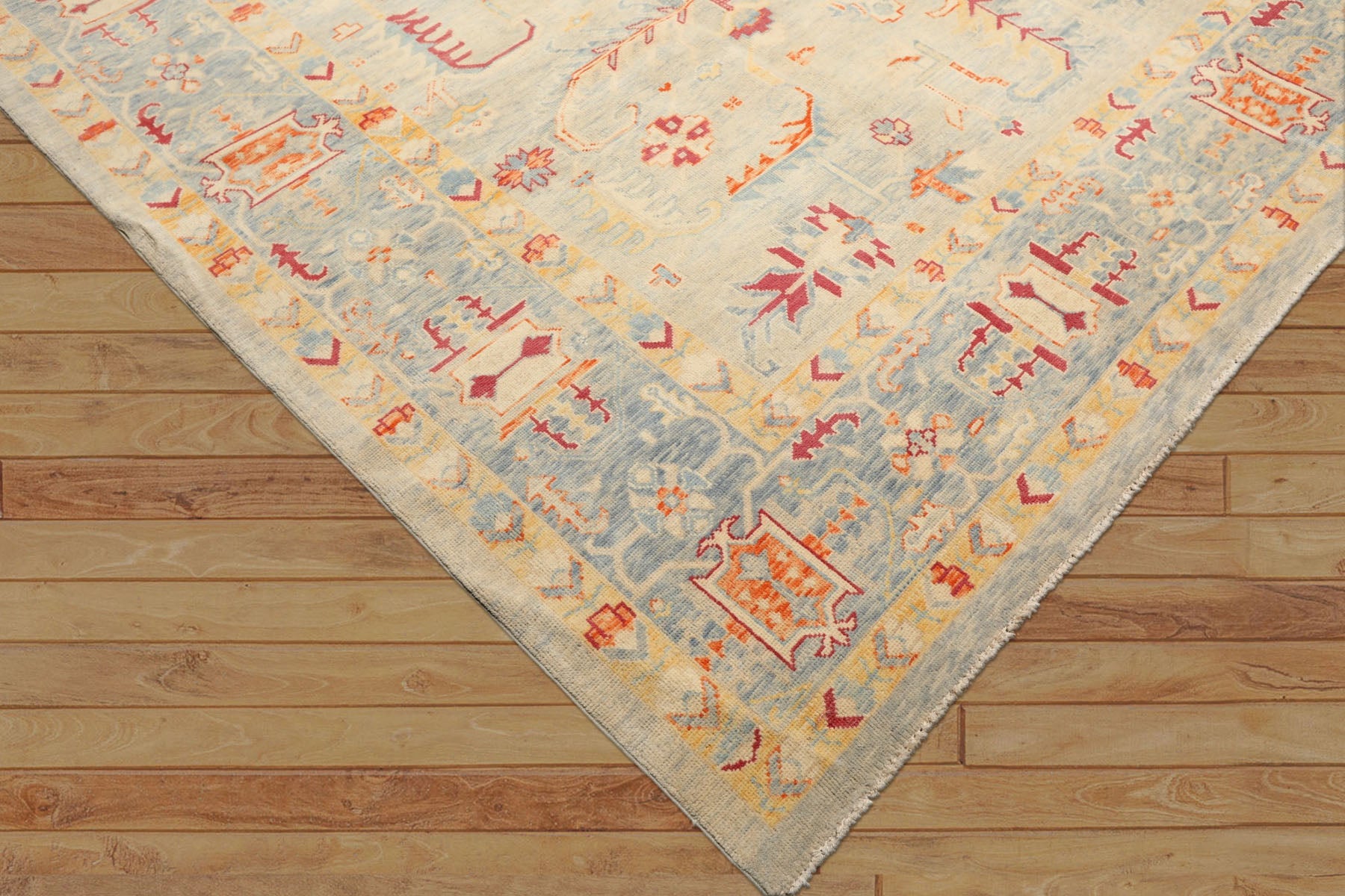9x12 Aqua, Beige, Gold Color Hand Knotted Peshawar Wool Traditional Oriental Rug