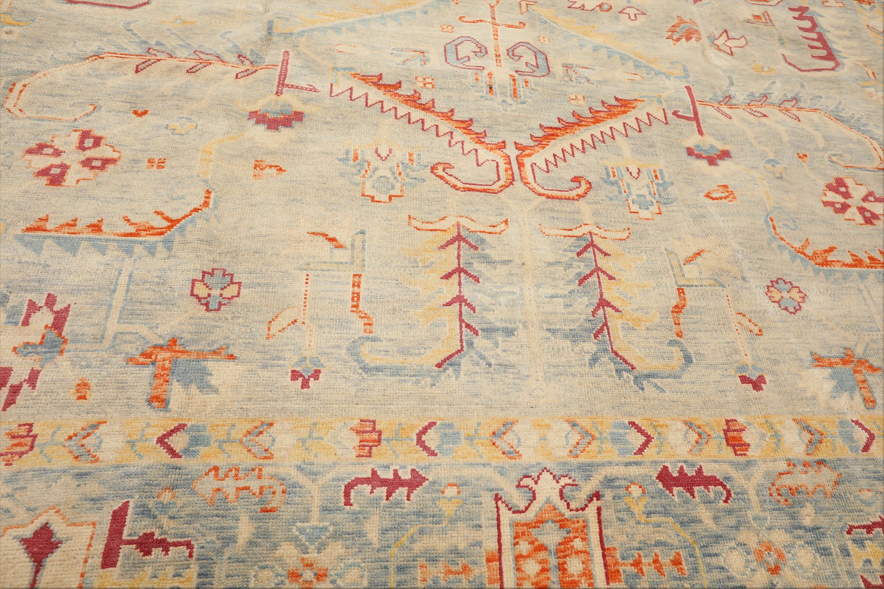 9x12 Aqua, Beige, Gold Color Hand Knotted Peshawar Wool Traditional Oriental Rug