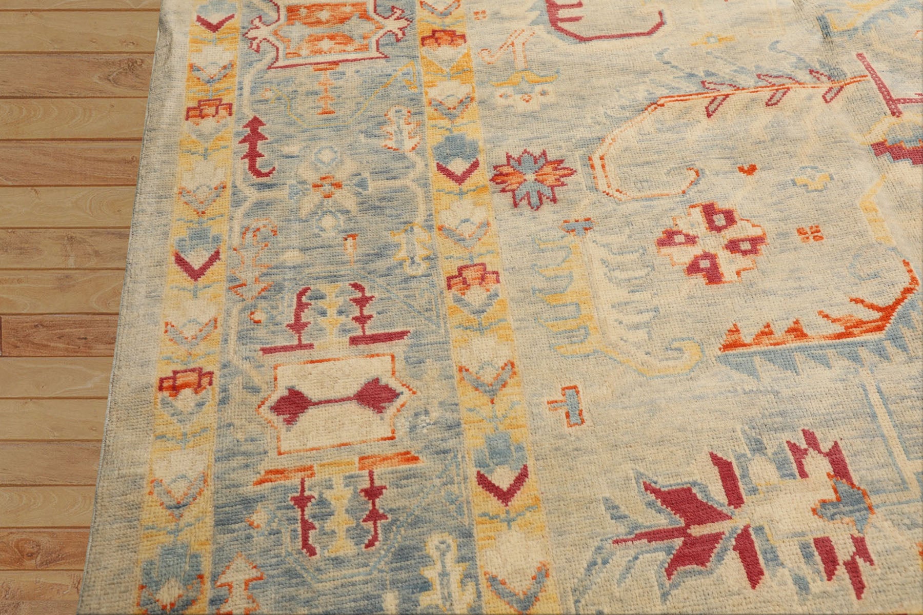 9x12 Aqua, Beige, Gold Color Hand Knotted Peshawar Wool Traditional Oriental Rug