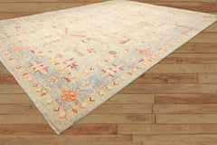 9x12 Aqua, Beige, Gold Color Hand Knotted Peshawar Wool Traditional Oriental Rug