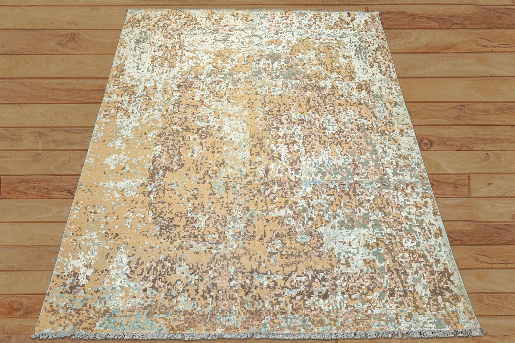 8x10 Camel, Aqua, Brown Color Hand Knotted Sherpa Wool & Bamboo Silk Modern & Contemporary Oriental Rug