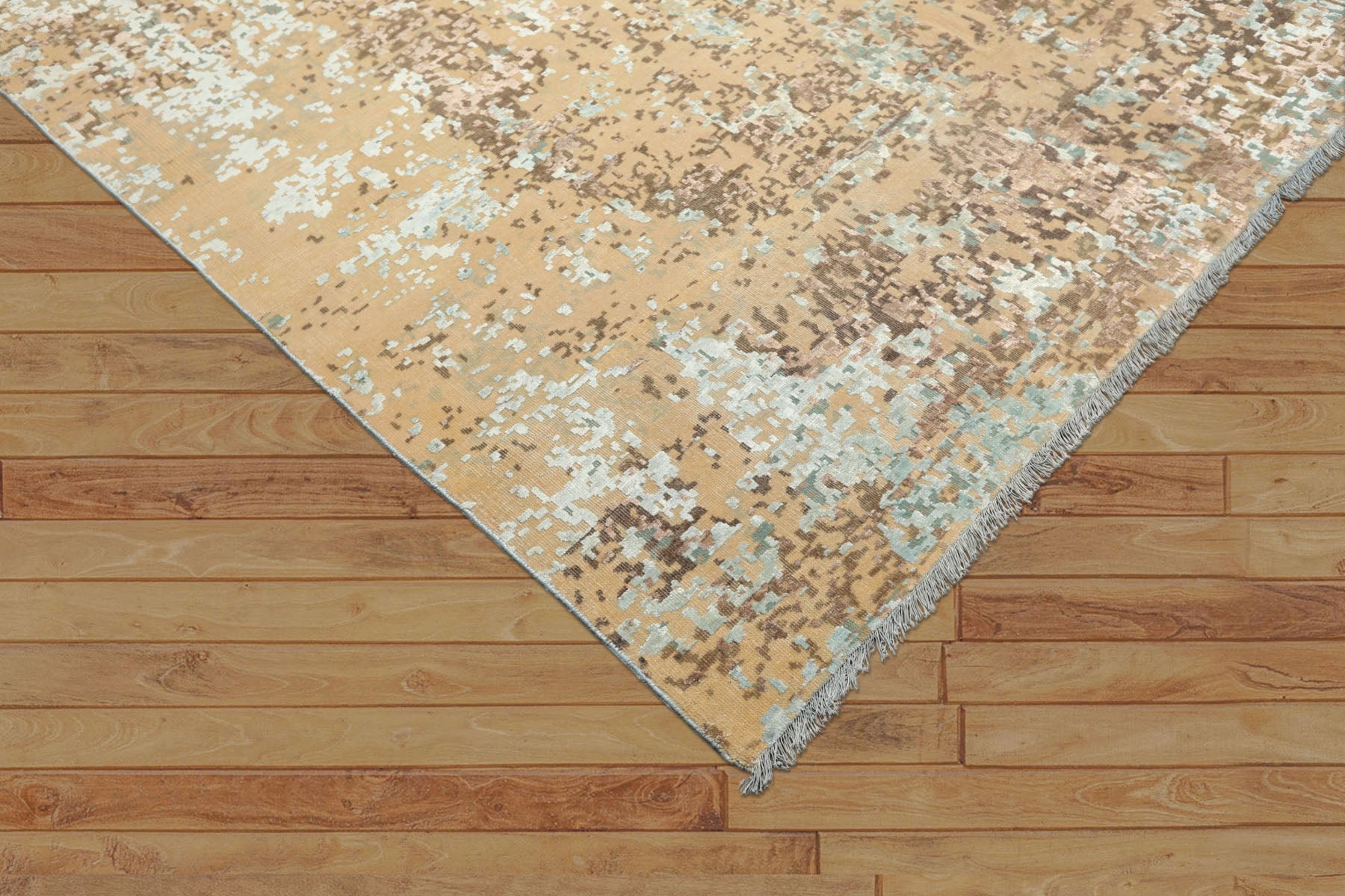 8x10 Camel, Aqua, Brown Color Hand Knotted Sherpa Wool & Bamboo Silk Modern & Contemporary Oriental Rug