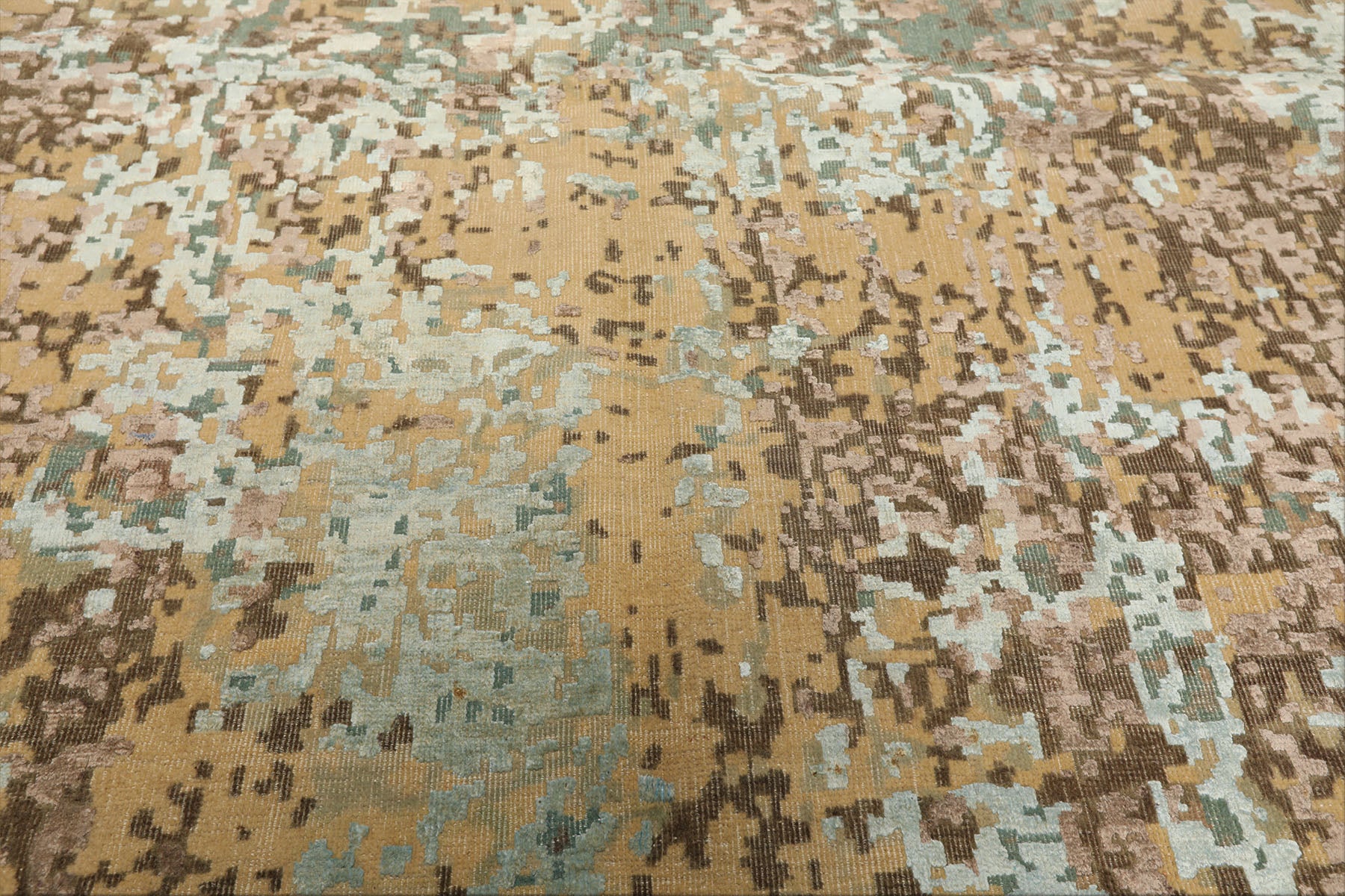 8x10 Camel, Aqua, Brown Color Hand Knotted Sherpa Wool & Bamboo Silk Modern & Contemporary Oriental Rug