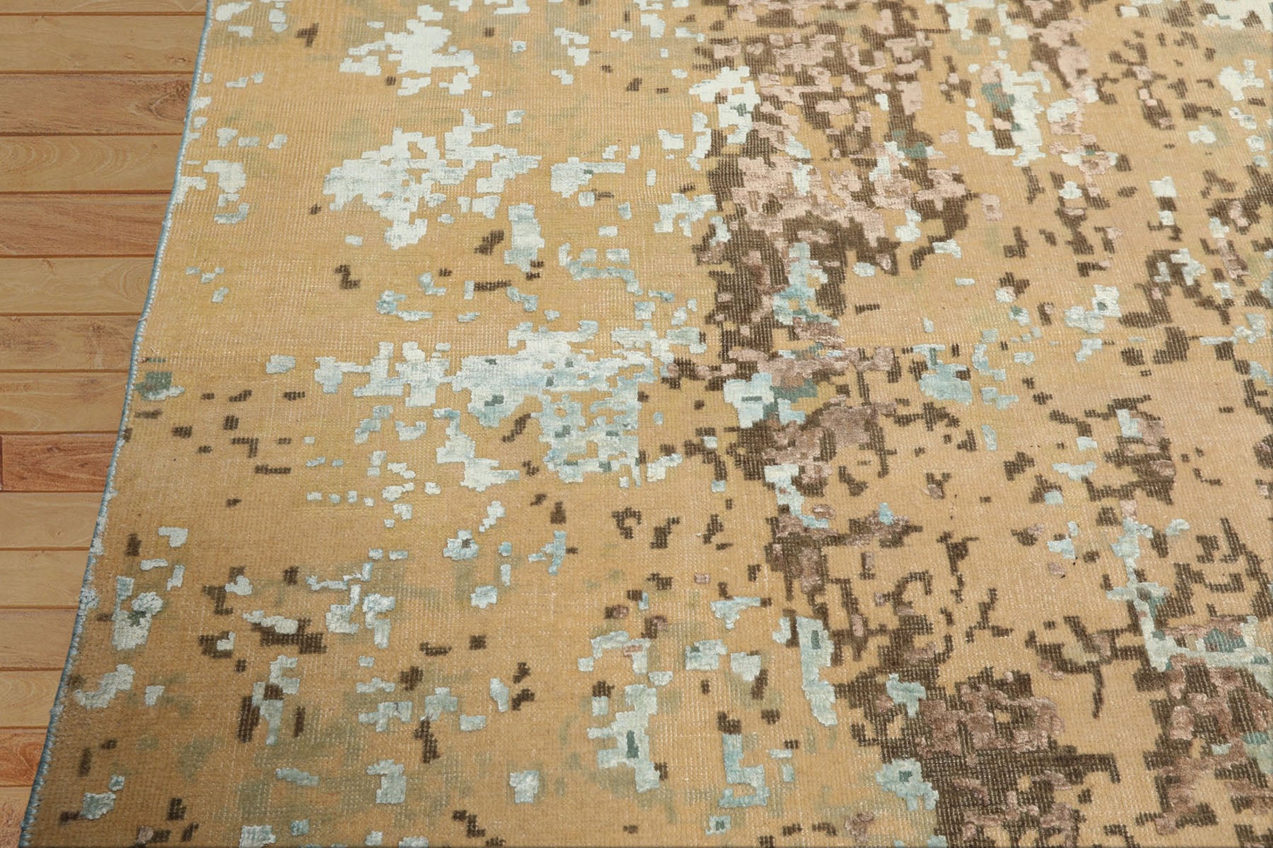 8x10 Camel, Aqua, Brown Color Hand Knotted Sherpa Wool & Bamboo Silk Modern & Contemporary Oriental Rug
