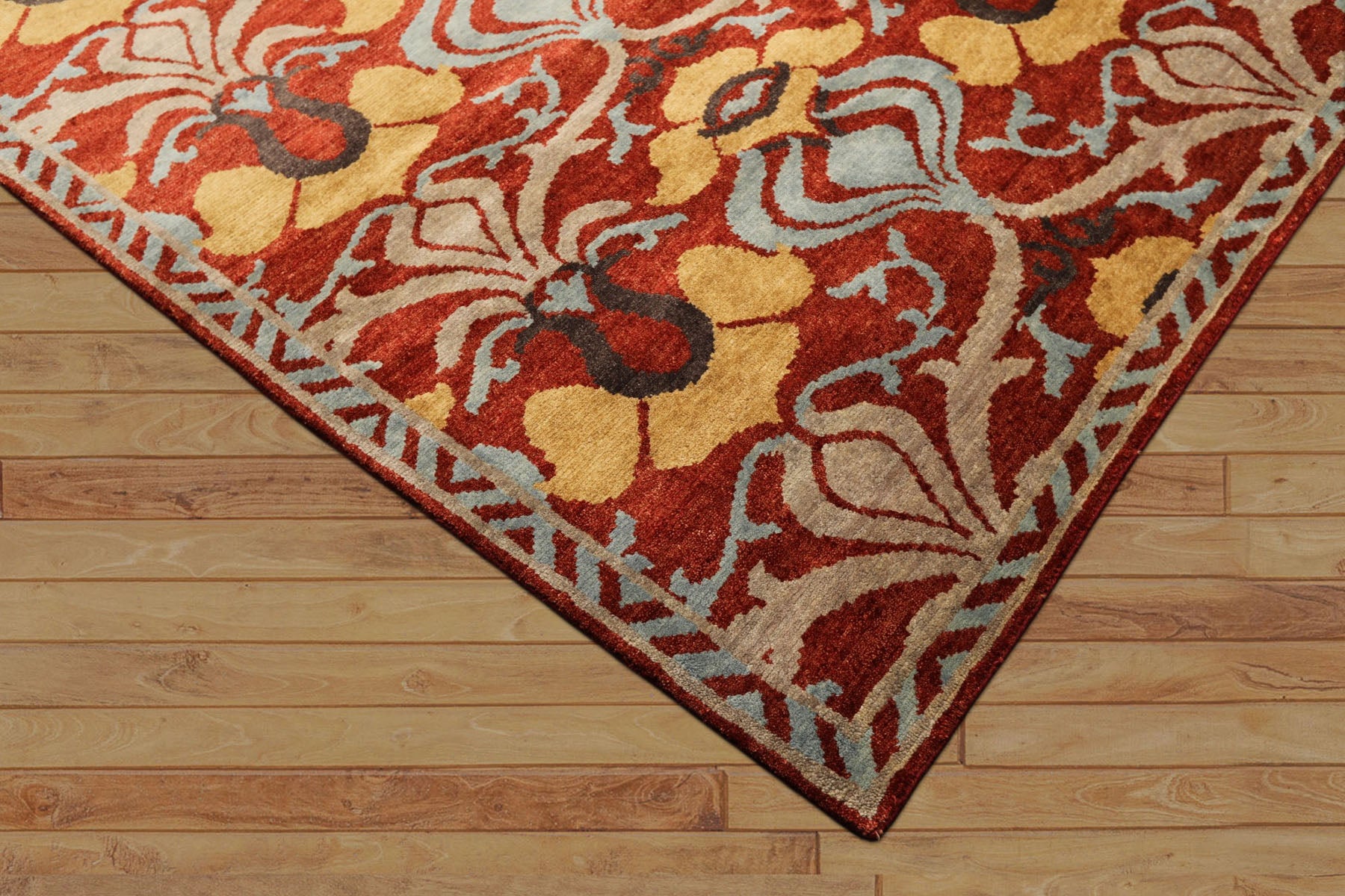 8x10 Burnt Orange, Aqua, Gray Color Hand Knotted Tibetan Wool Traditional Oriental Rug
