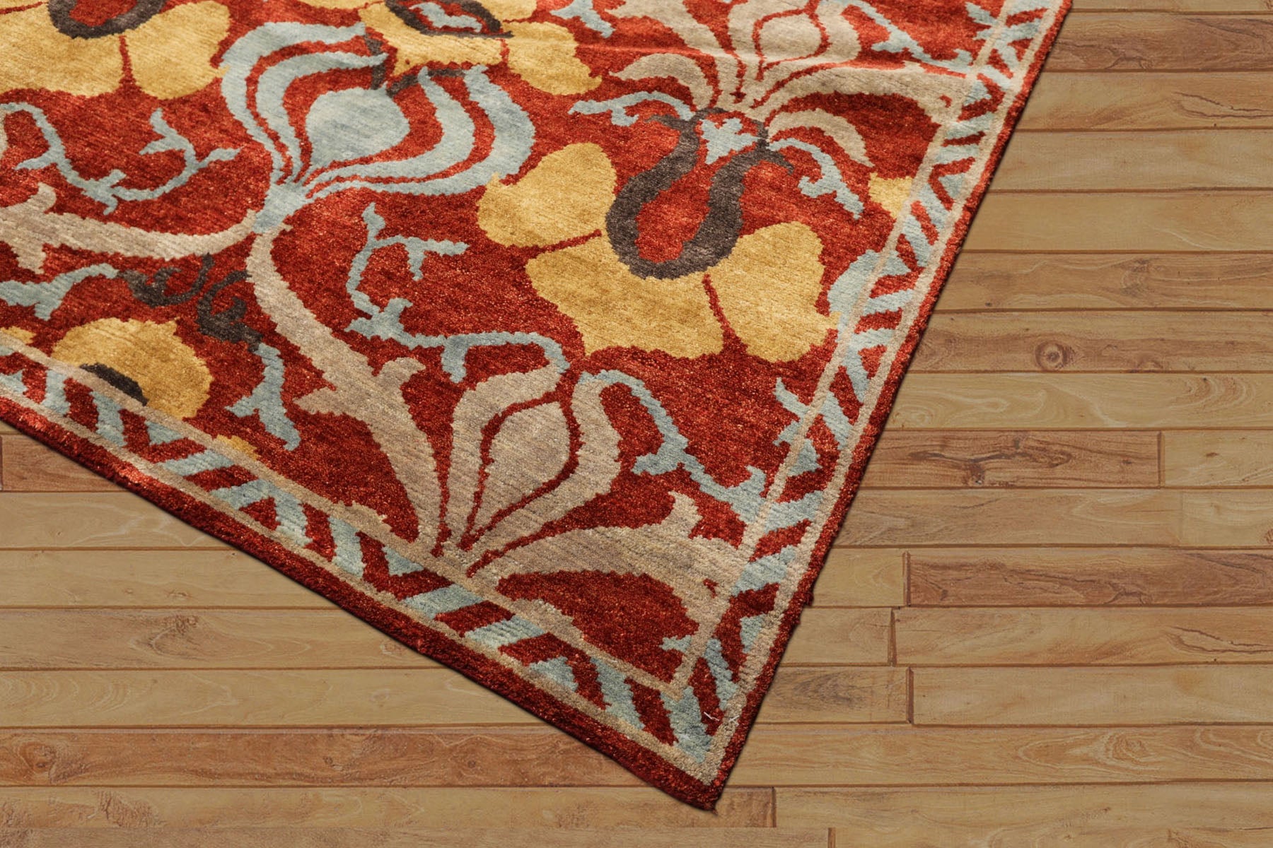 8x10 Burnt Orange, Aqua, Gray Color Hand Knotted Tibetan Wool Traditional Oriental Rug