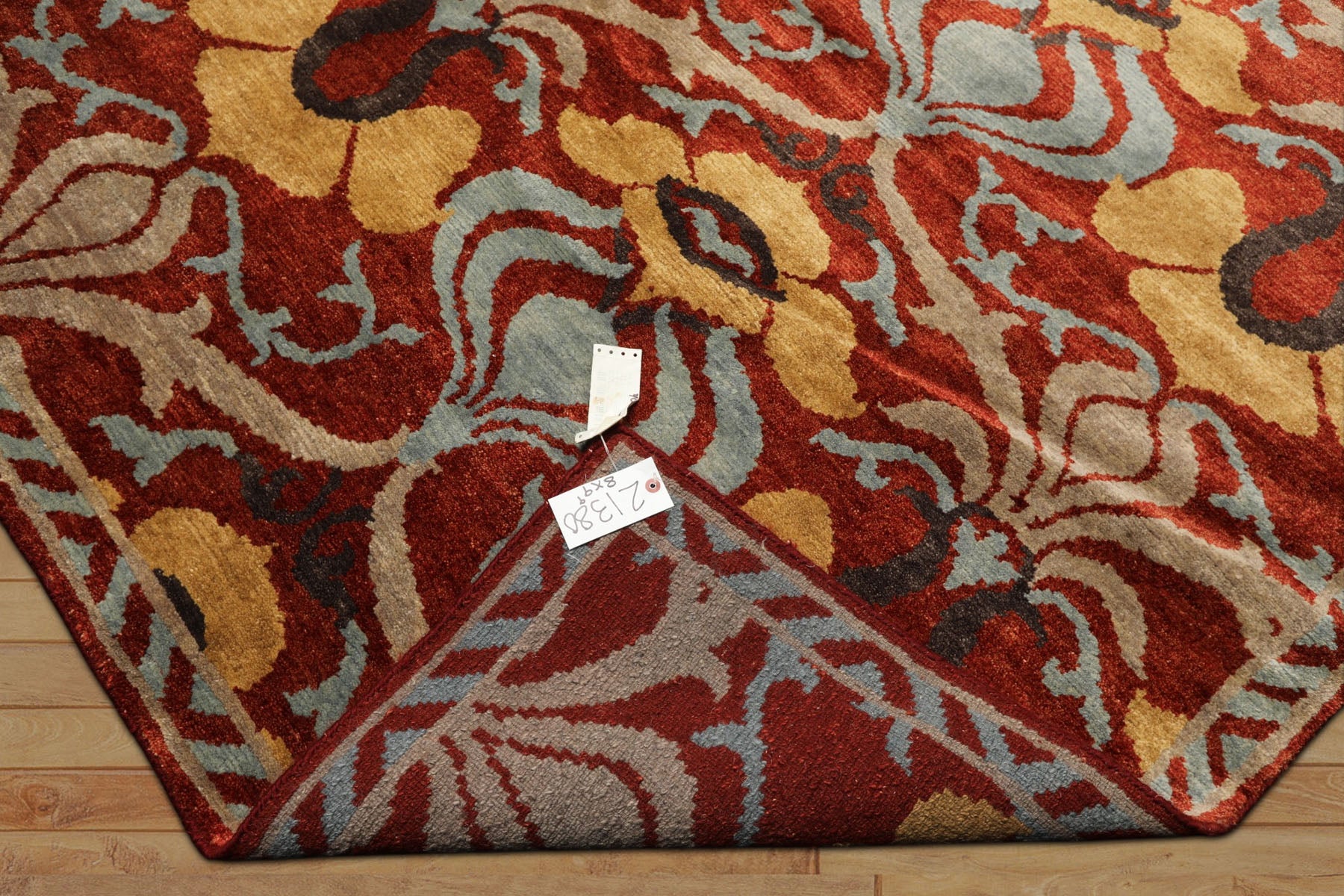 8x10 Burnt Orange, Aqua, Gray Color Hand Knotted Tibetan Wool Traditional Oriental Rug