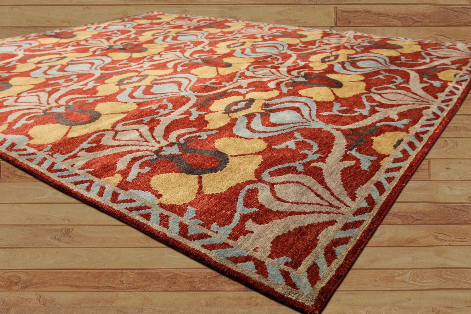 8x10 Burnt Orange, Aqua, Gray Color Hand Knotted Tibetan Wool Traditional Oriental Rug