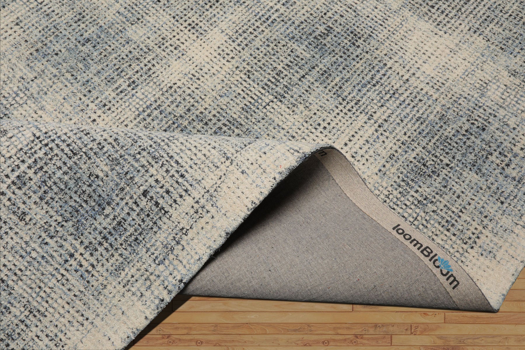 LoomBloom Multi Size Ivory Hand Hooked Wool Rug with a Minimalist Modern Plaid Pattern