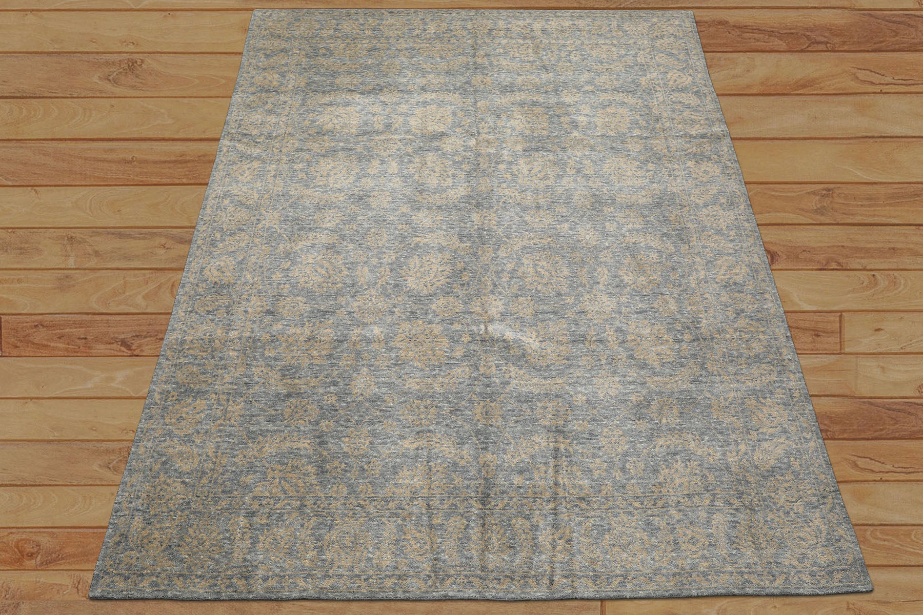 8x10 Aqua, Tan, Color Hand Loomed Tibetan Wool Transitional Oriental Rug