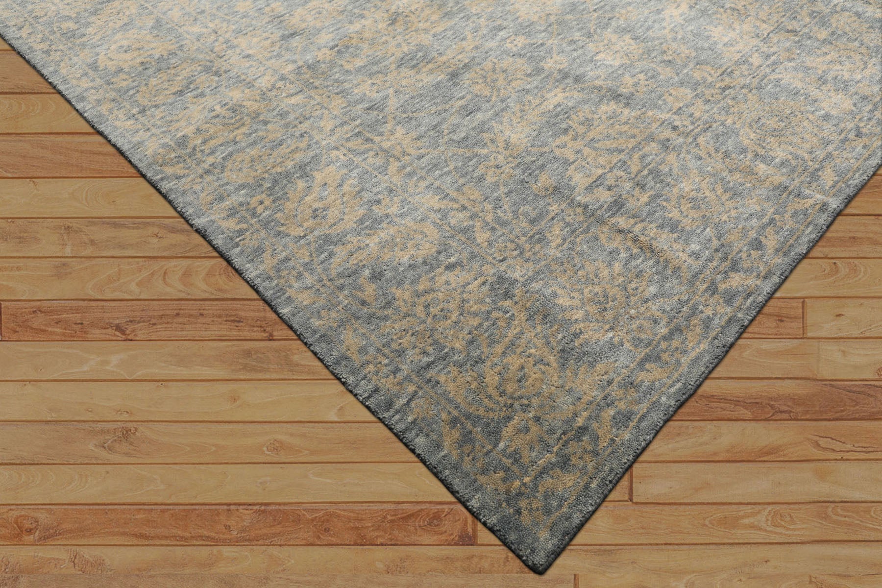 8x10 Aqua, Tan, Color Hand Loomed Tibetan Wool Transitional Oriental Rug