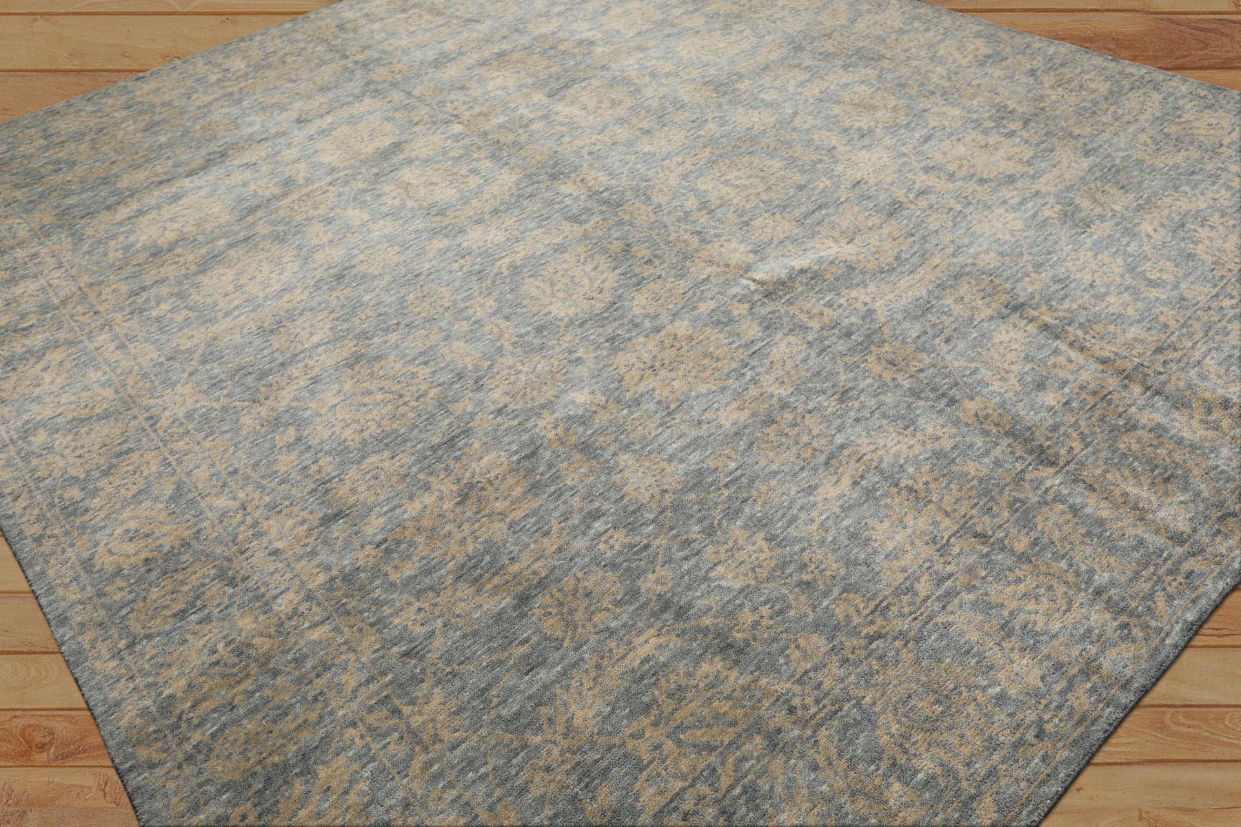 8x10 Aqua, Tan, Color Hand Loomed Tibetan Wool Transitional Oriental Rug