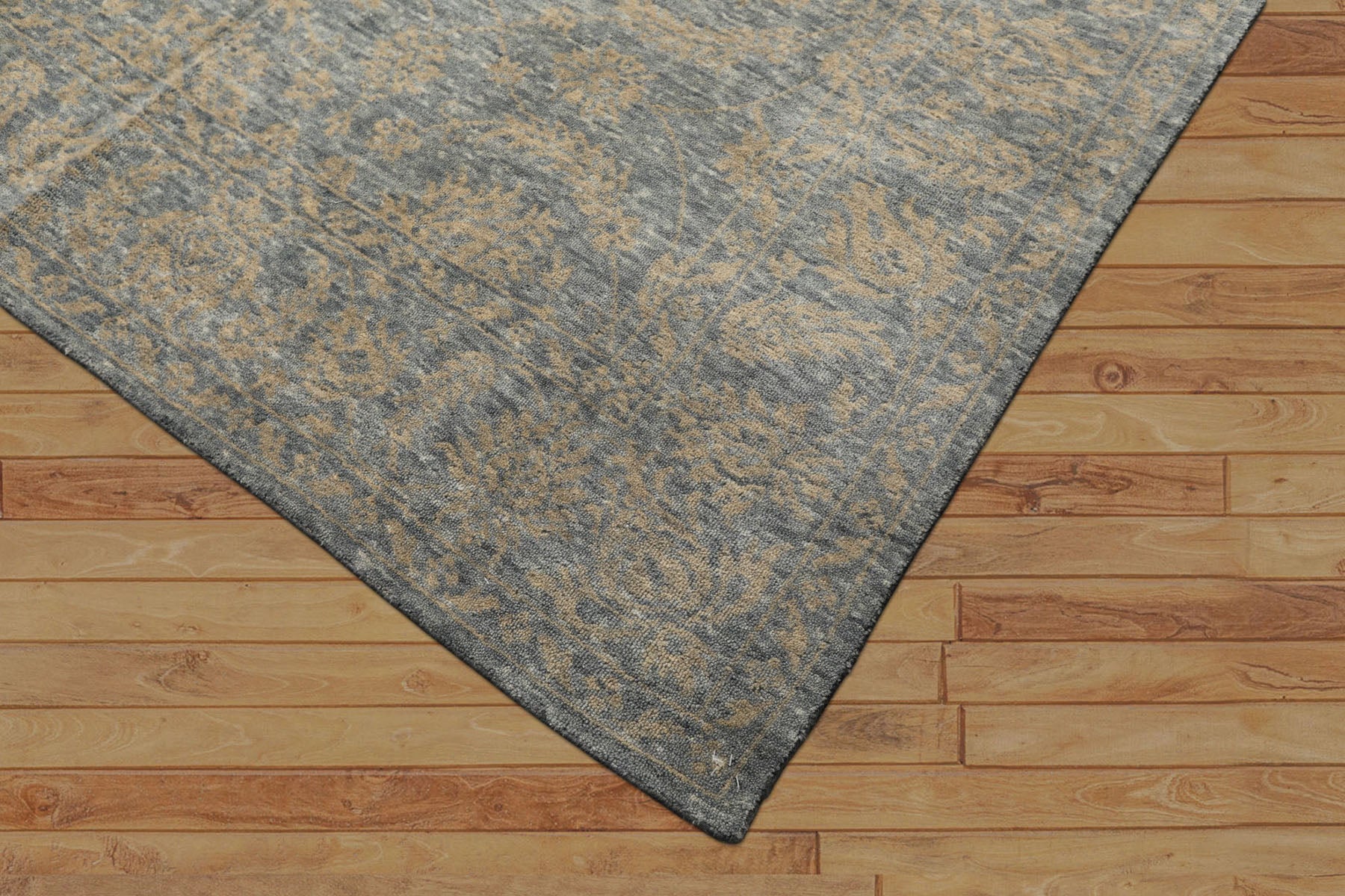 8x10 Aqua, Tan, Color Hand Loomed Tibetan Wool Transitional Oriental Rug