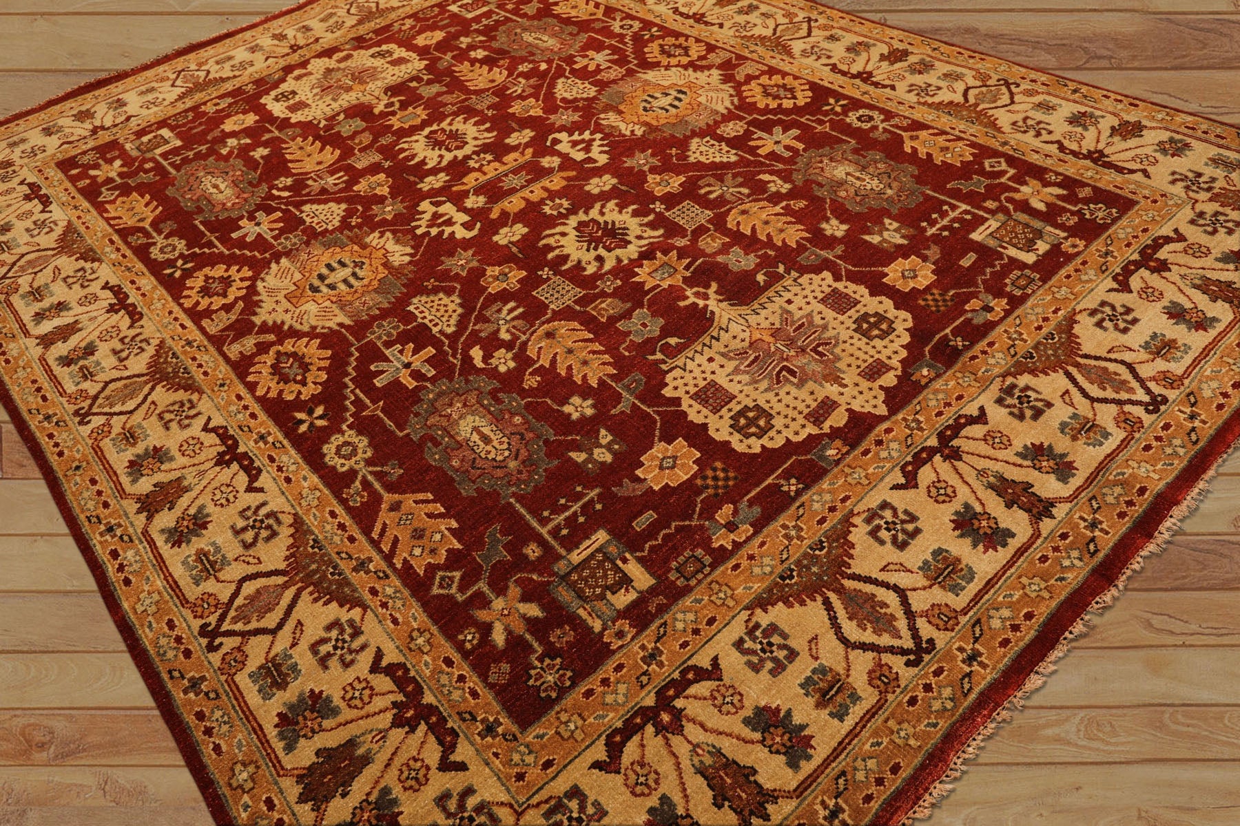 8x10 Rust, Light Gold, Caramel Color Hand Knotted Oushak Wool Traditional Oriental Rug