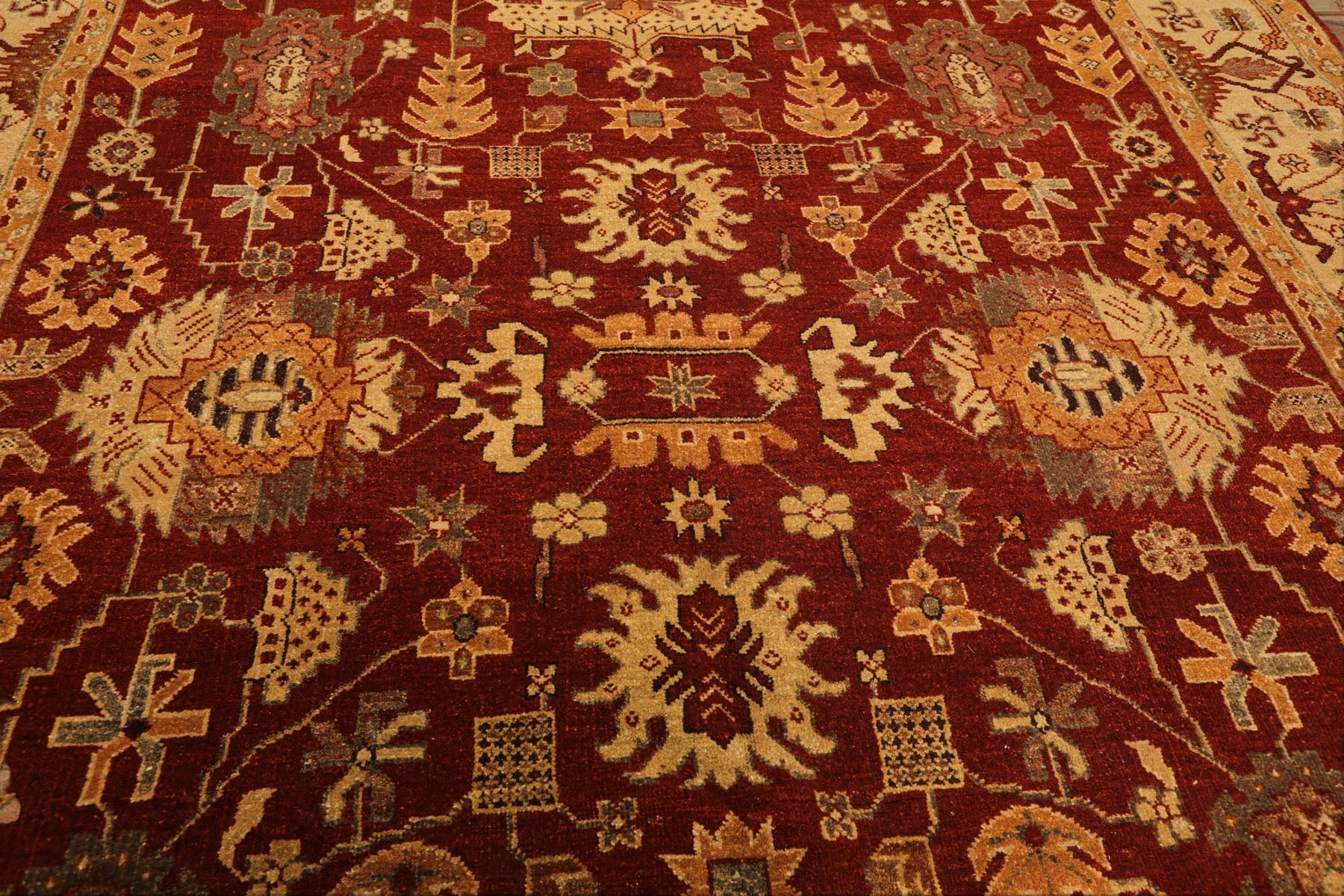 8x10 Rust, Light Gold, Caramel Color Hand Knotted Oushak Wool Traditional Oriental Rug