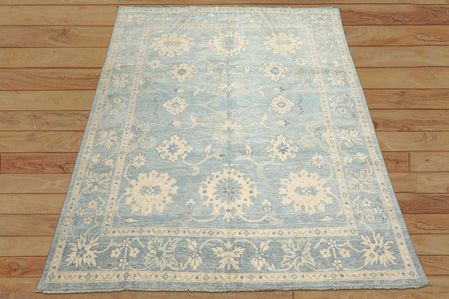 8x10 Aqua, Ivory, Celadon Color Hand Knotted Oushak Wool Traditional Oriental Rug