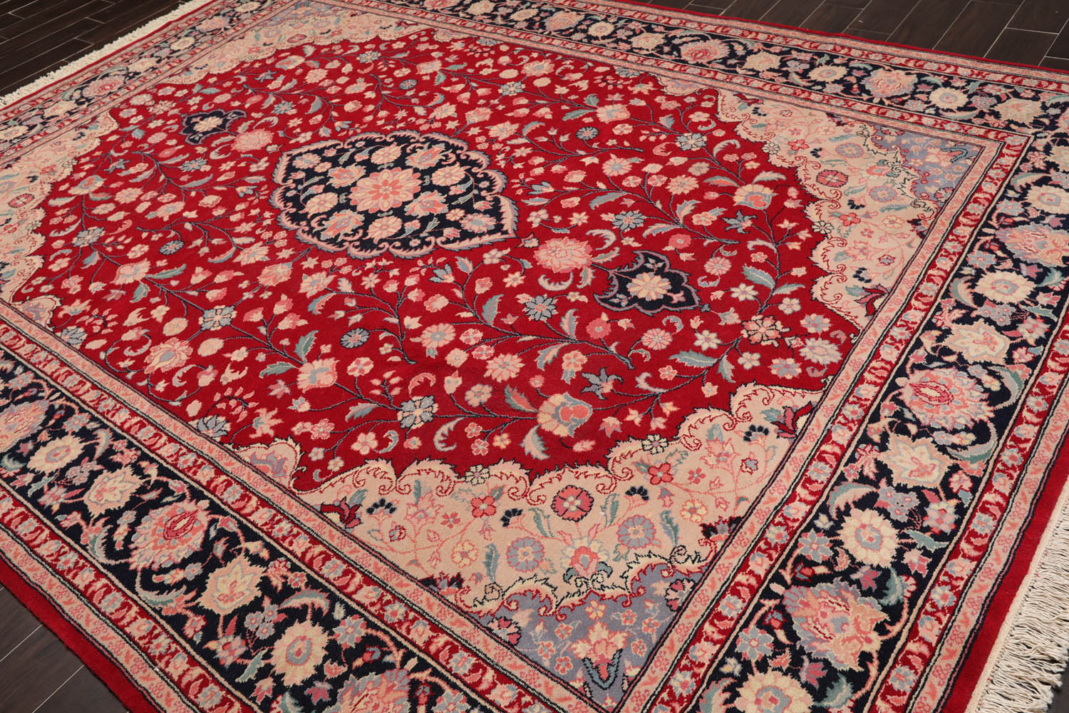 9x12 Red, Midnight Blue, Rose Color Hand Knotted All-Over 100% Wool Traditional Oriental Rug