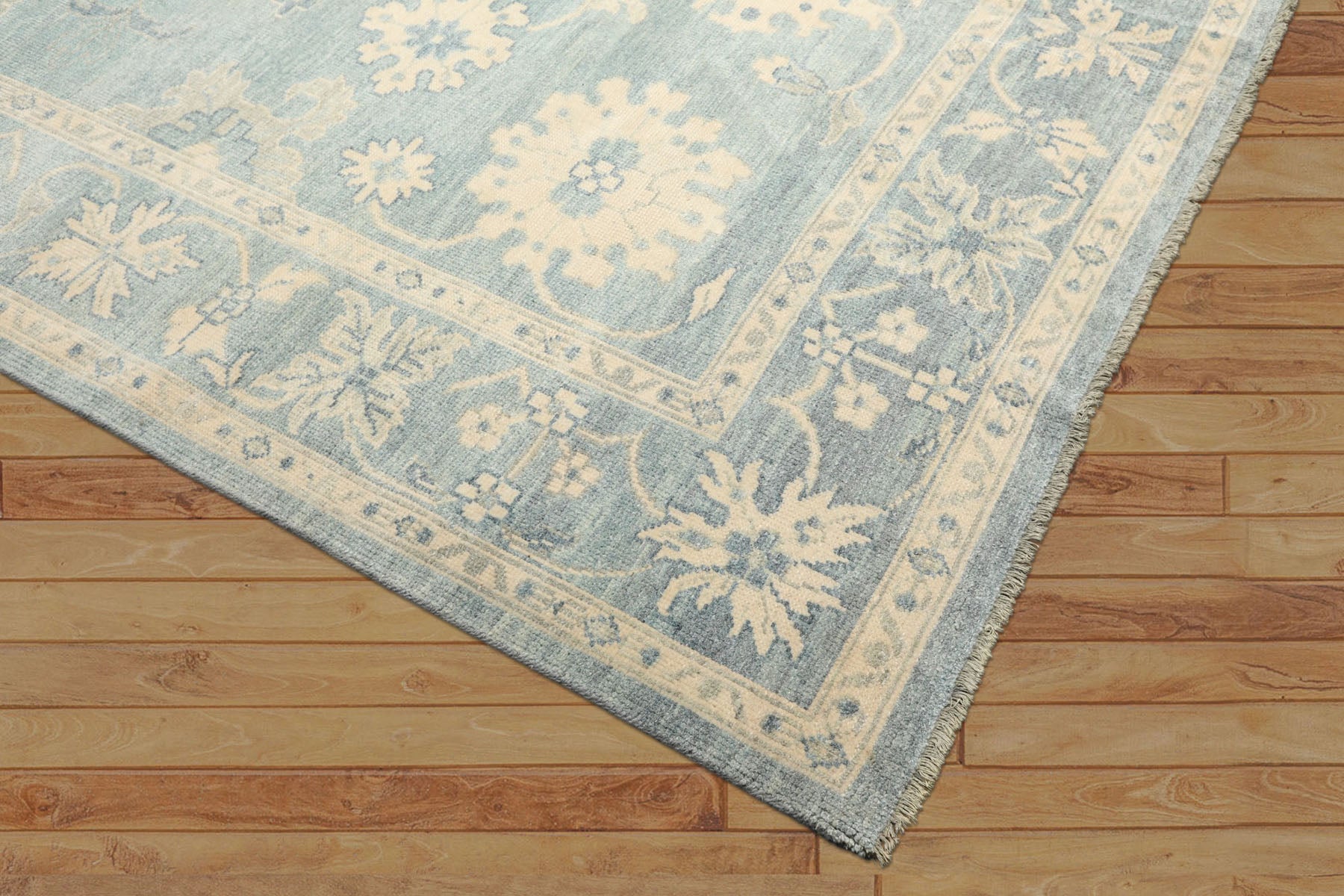 8x10 Aqua, Ivory, Celadon Color Hand Knotted Oushak Wool Traditional Oriental Rug