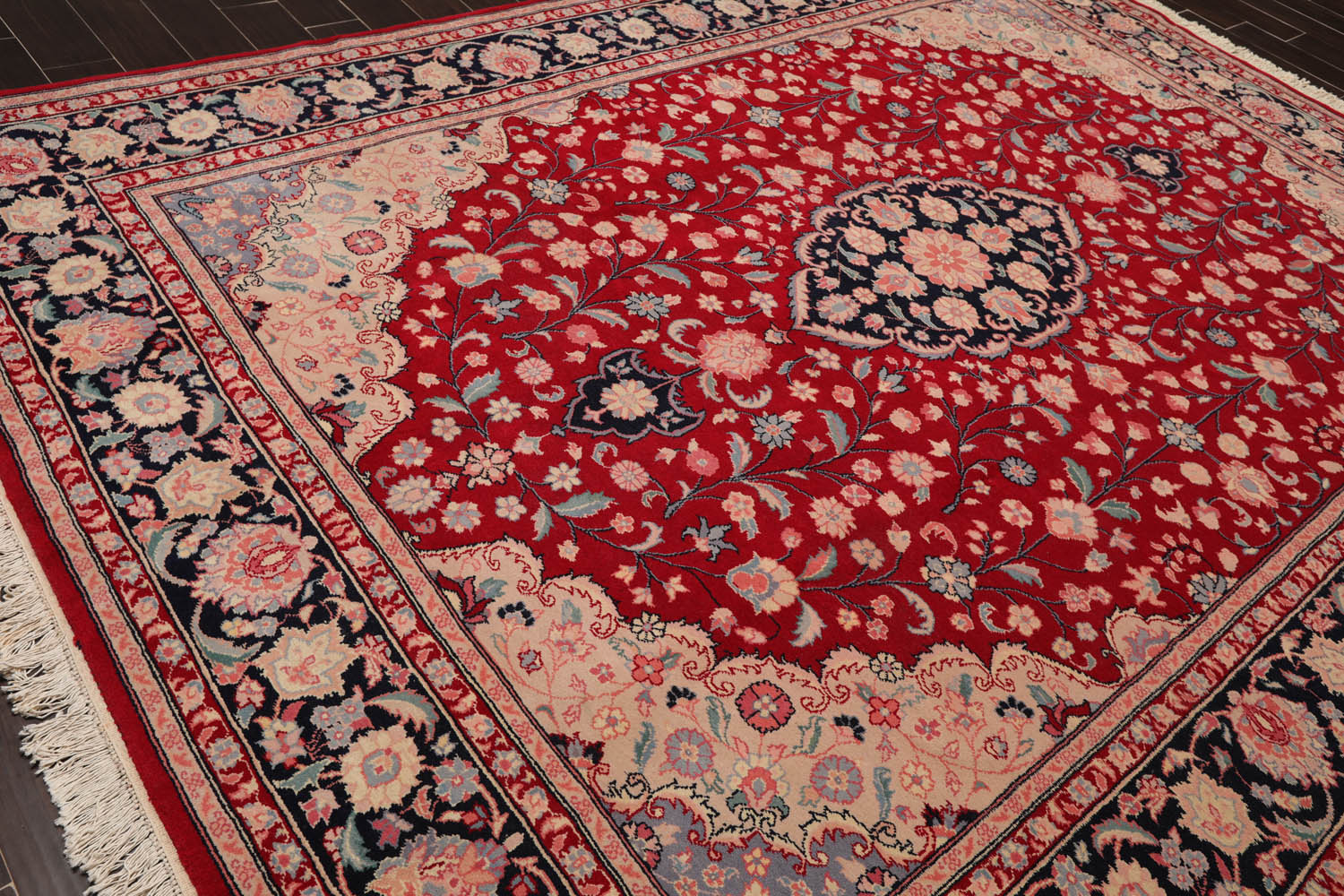 9x12 Red, Midnight Blue, Rose Color Hand Knotted All-Over 100% Wool Traditional Oriental Rug