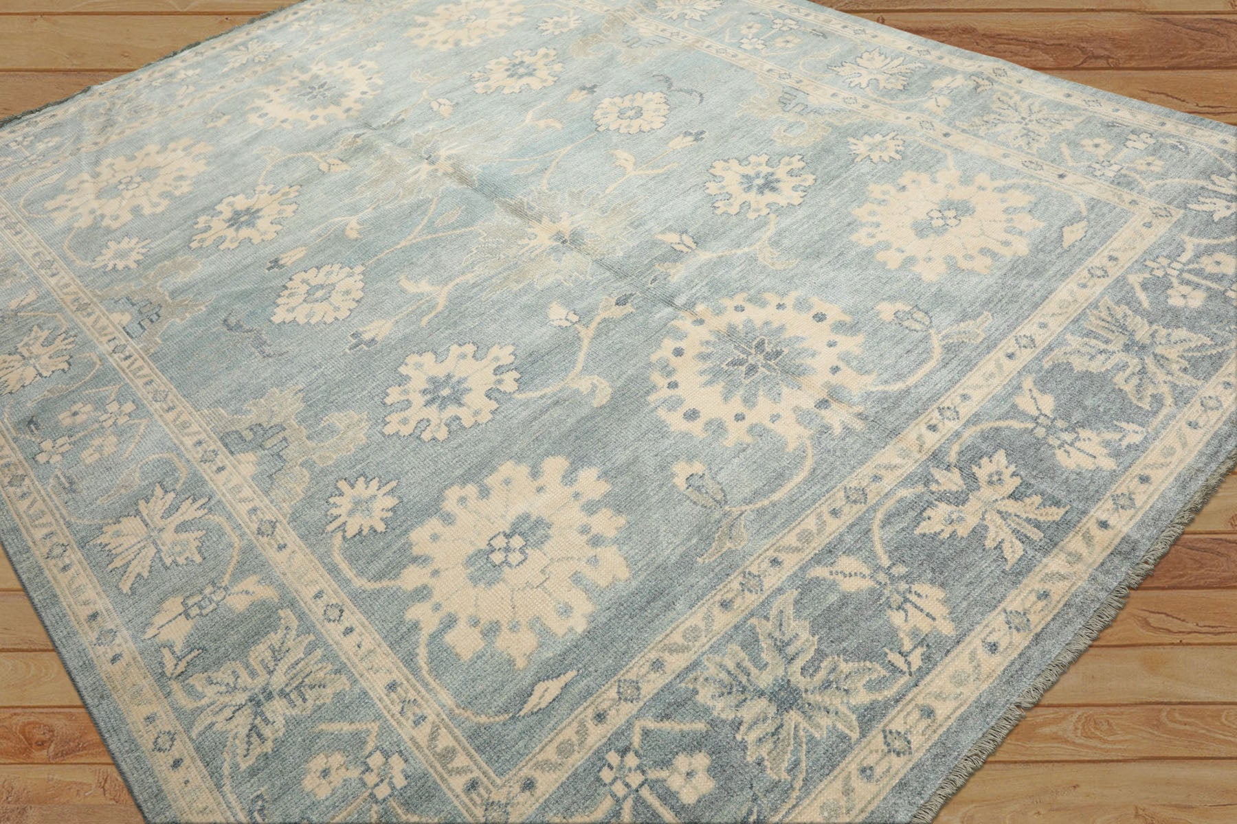 8x10 Aqua, Ivory, Celadon Color Hand Knotted Oushak Wool Traditional Oriental Rug