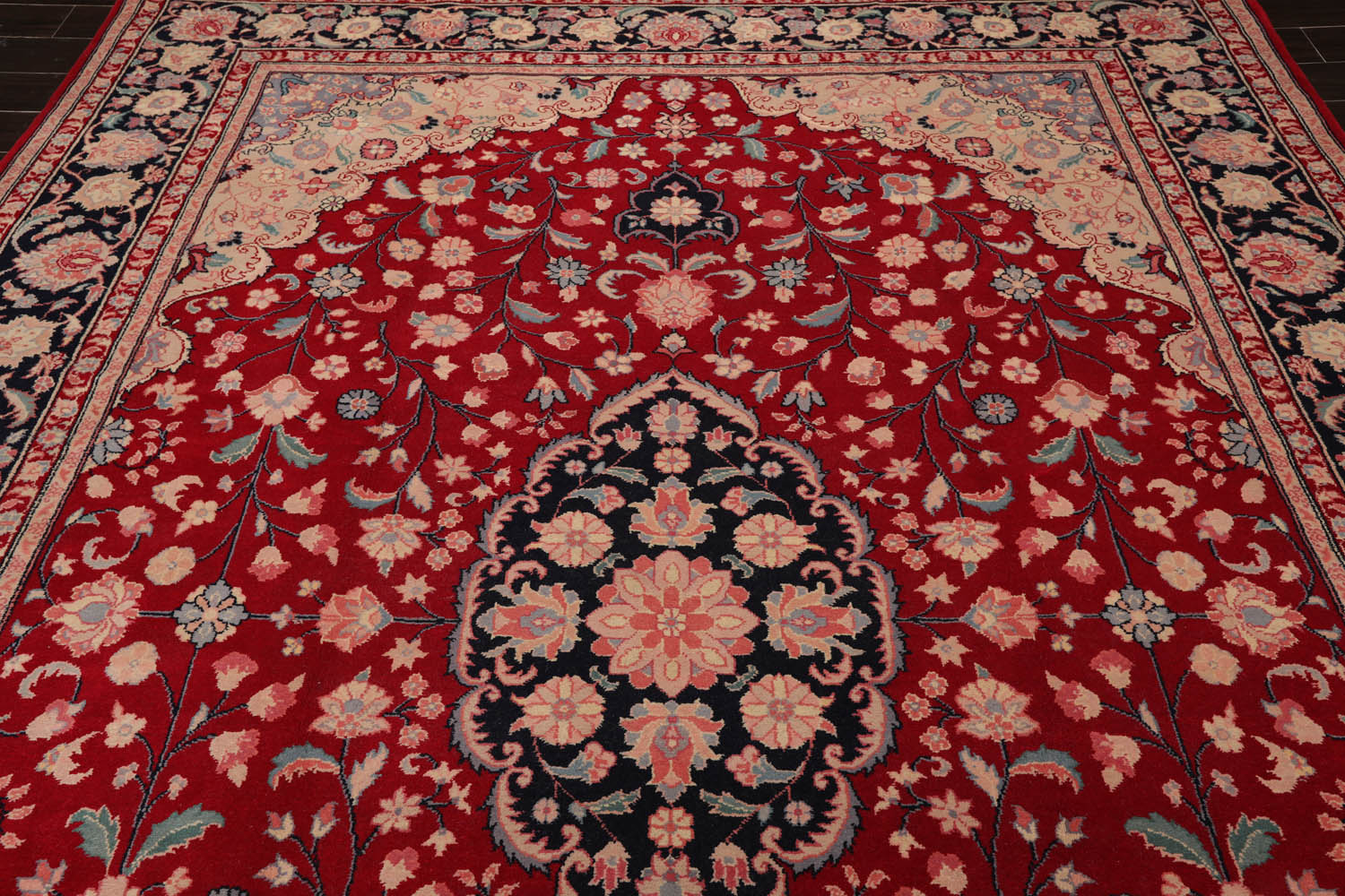 9x12 Red, Midnight Blue, Rose Color Hand Knotted All-Over 100% Wool Traditional Oriental Rug