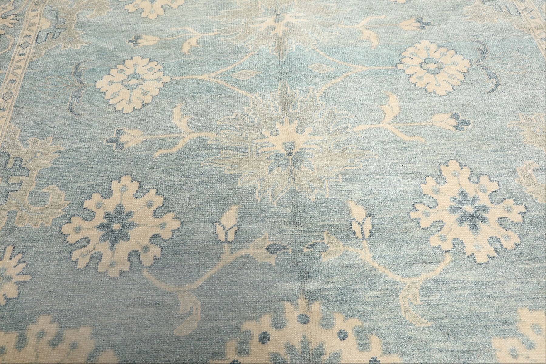 8x10 Aqua, Ivory, Celadon Color Hand Knotted Oushak Wool Traditional Oriental Rug