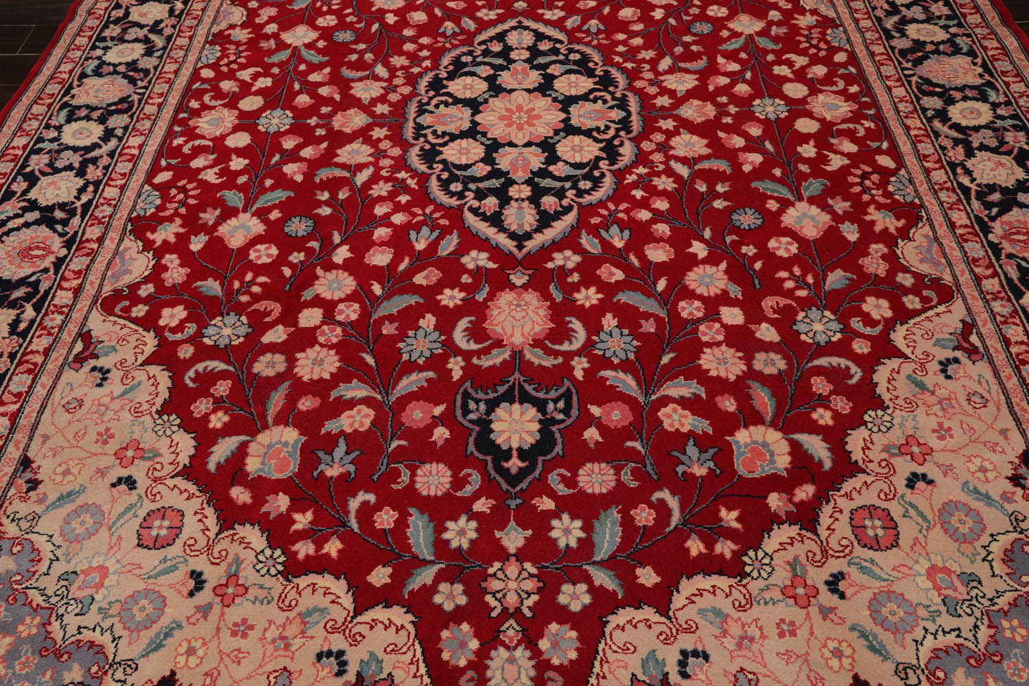 9x12 Red, Midnight Blue, Rose Color Hand Knotted All-Over 100% Wool Traditional Oriental Rug