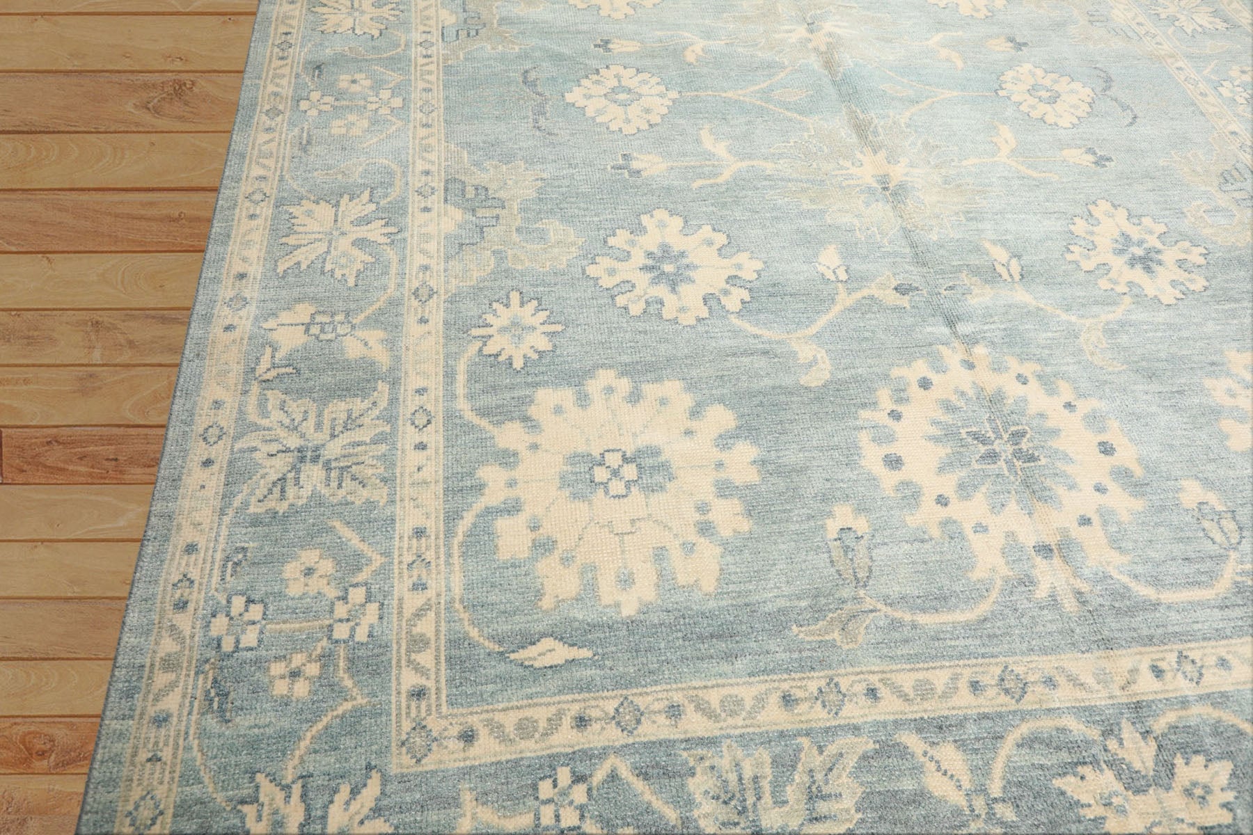 8x10 Aqua, Ivory, Celadon Color Hand Knotted Oushak Wool Traditional Oriental Rug