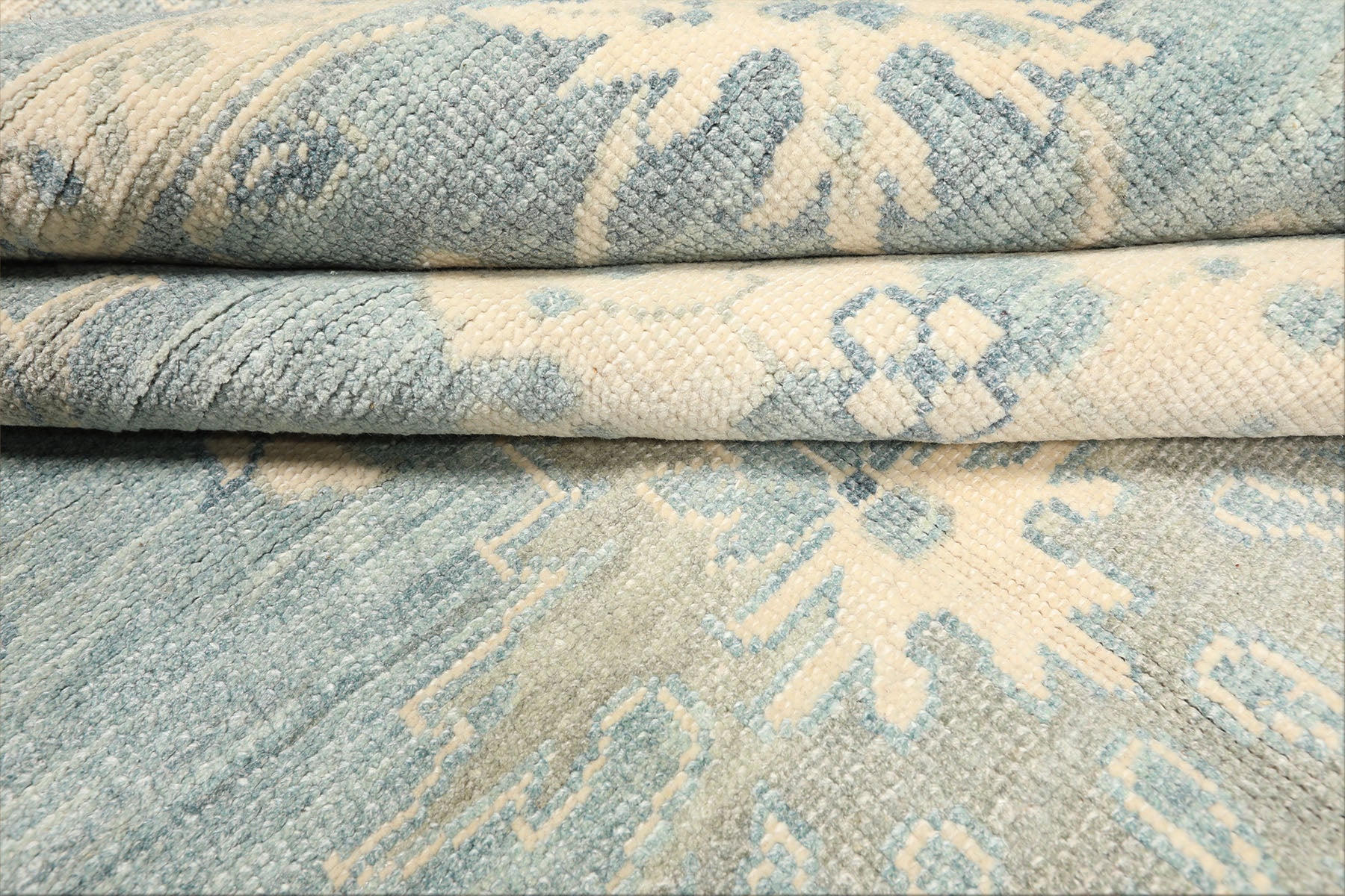 8x10 Aqua, Ivory, Celadon Color Hand Knotted Oushak Wool Traditional Oriental Rug