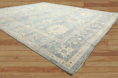 8x10 Aqua, Ivory, Celadon Color Hand Knotted Oushak Wool Traditional Oriental Rug