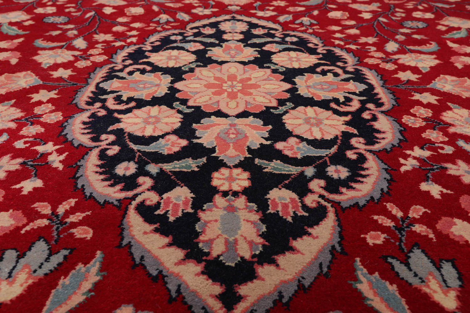 9x12 Red, Midnight Blue, Rose Color Hand Knotted All-Over 100% Wool Traditional Oriental Rug