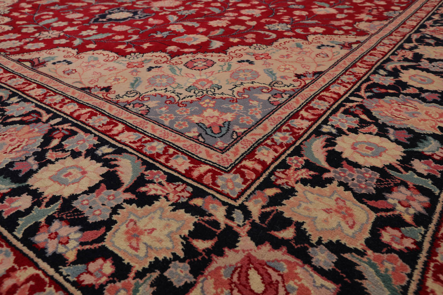 9x12 Red, Midnight Blue, Rose Color Hand Knotted All-Over 100% Wool Traditional Oriental Rug